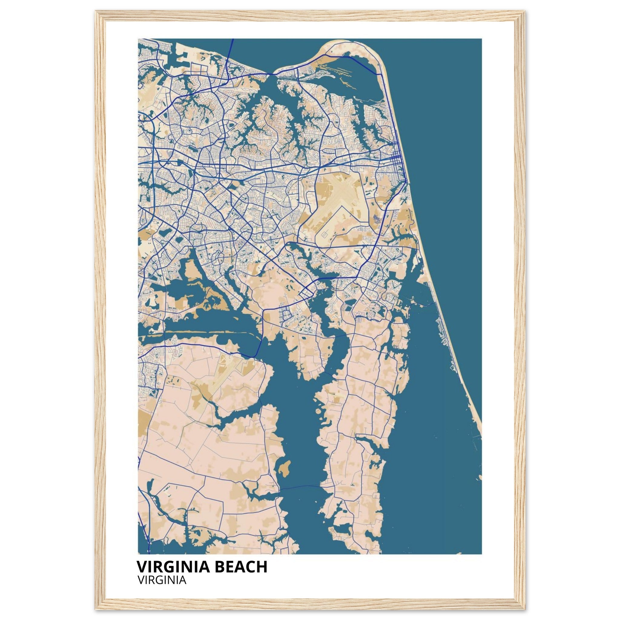 virginia beach map poster print