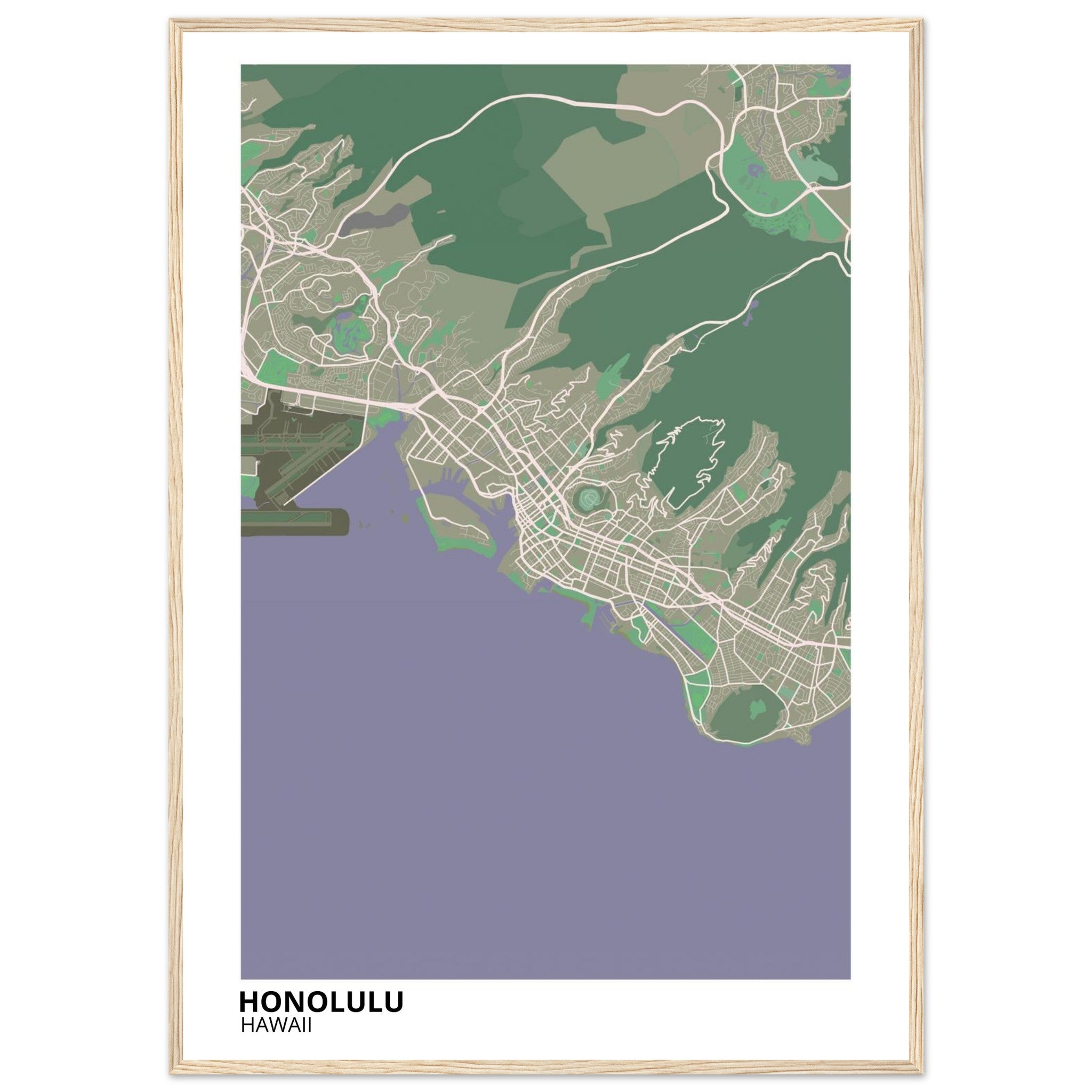 honolulu map poster print