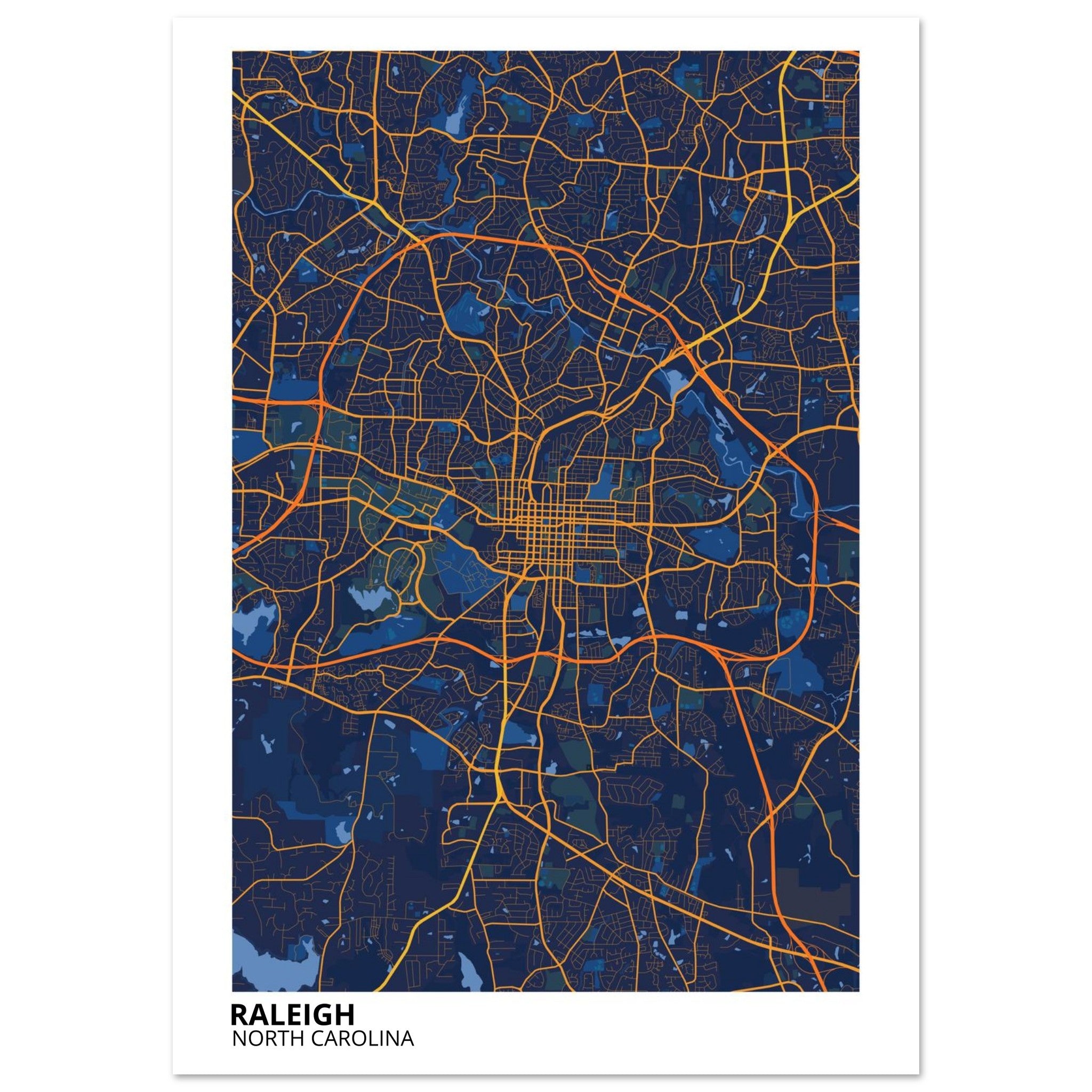 raleigh map poster print