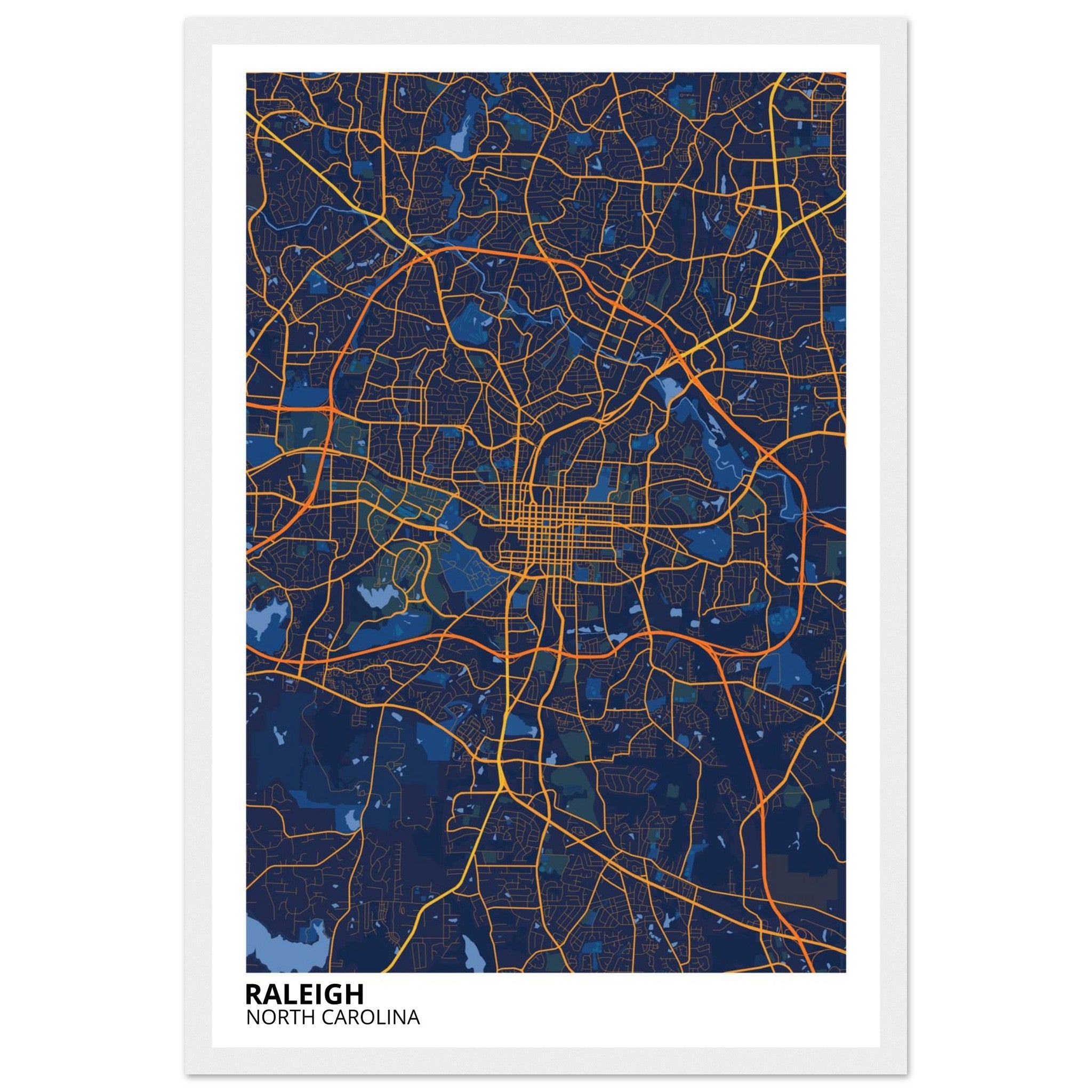 raleigh map poster print