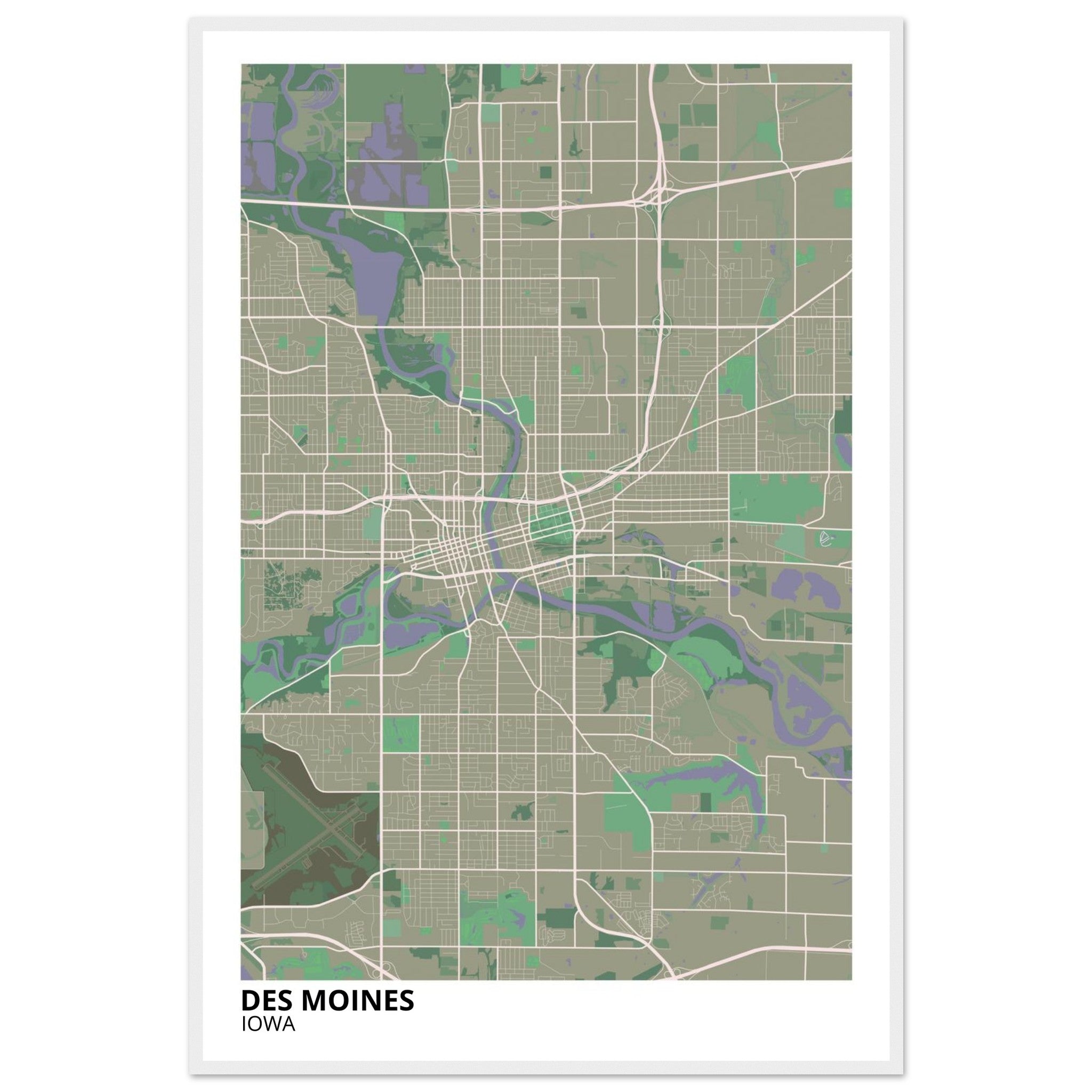 des moines map poster print