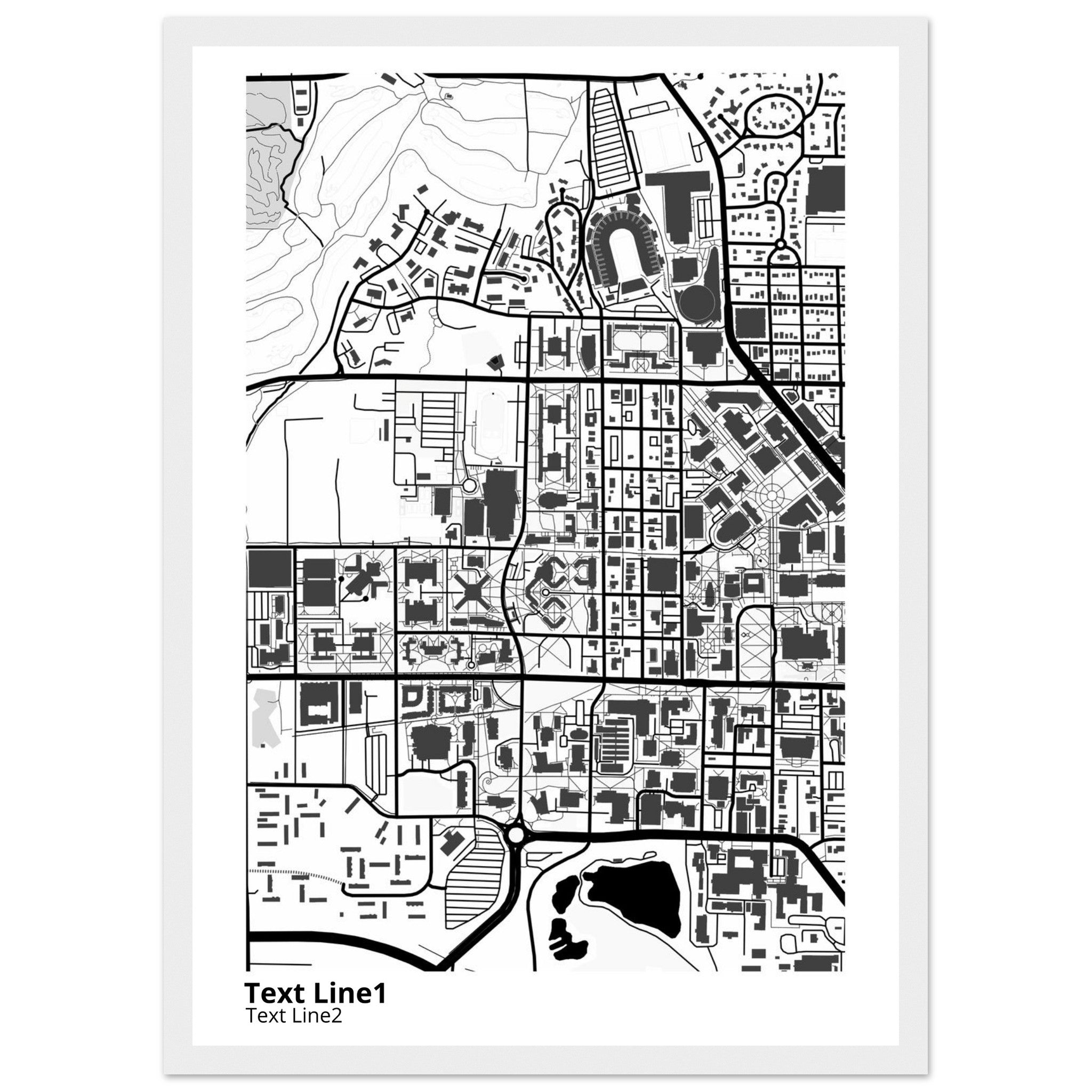 purdue university indiana main campus modern campus map print
