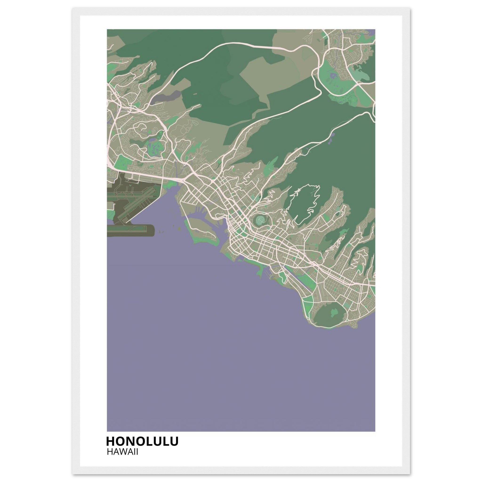 honolulu map poster print