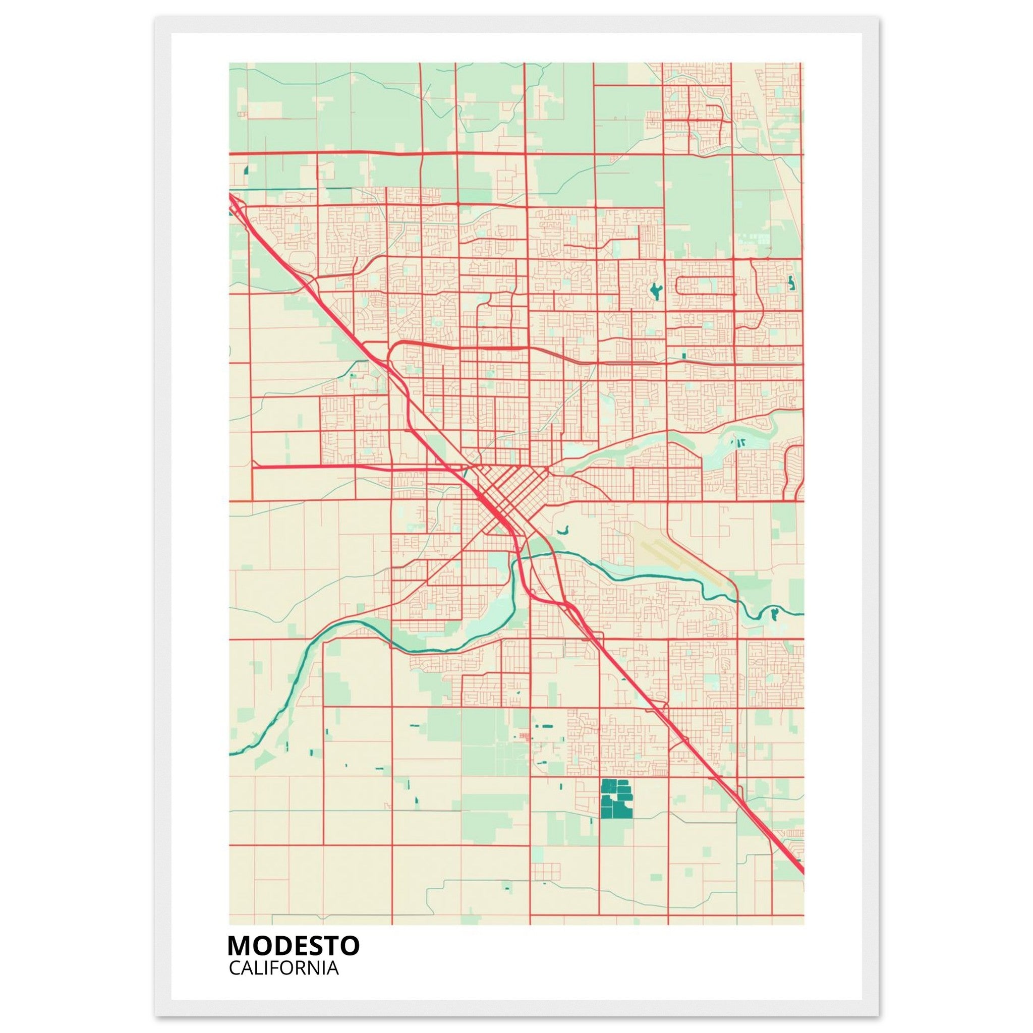 Modesto California City Map Poster | Custom Map Art Print - Ink And Atlas