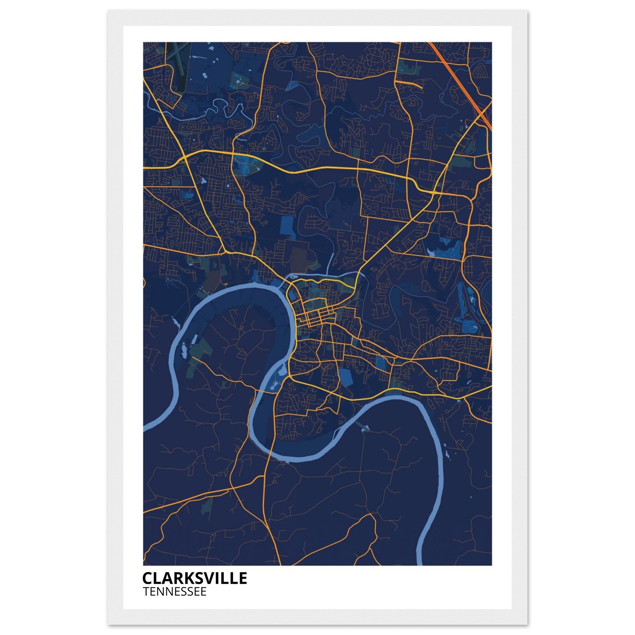 Clarksville Tennessee City Map Poster | Custom Map Art Print - Ink And Atlas