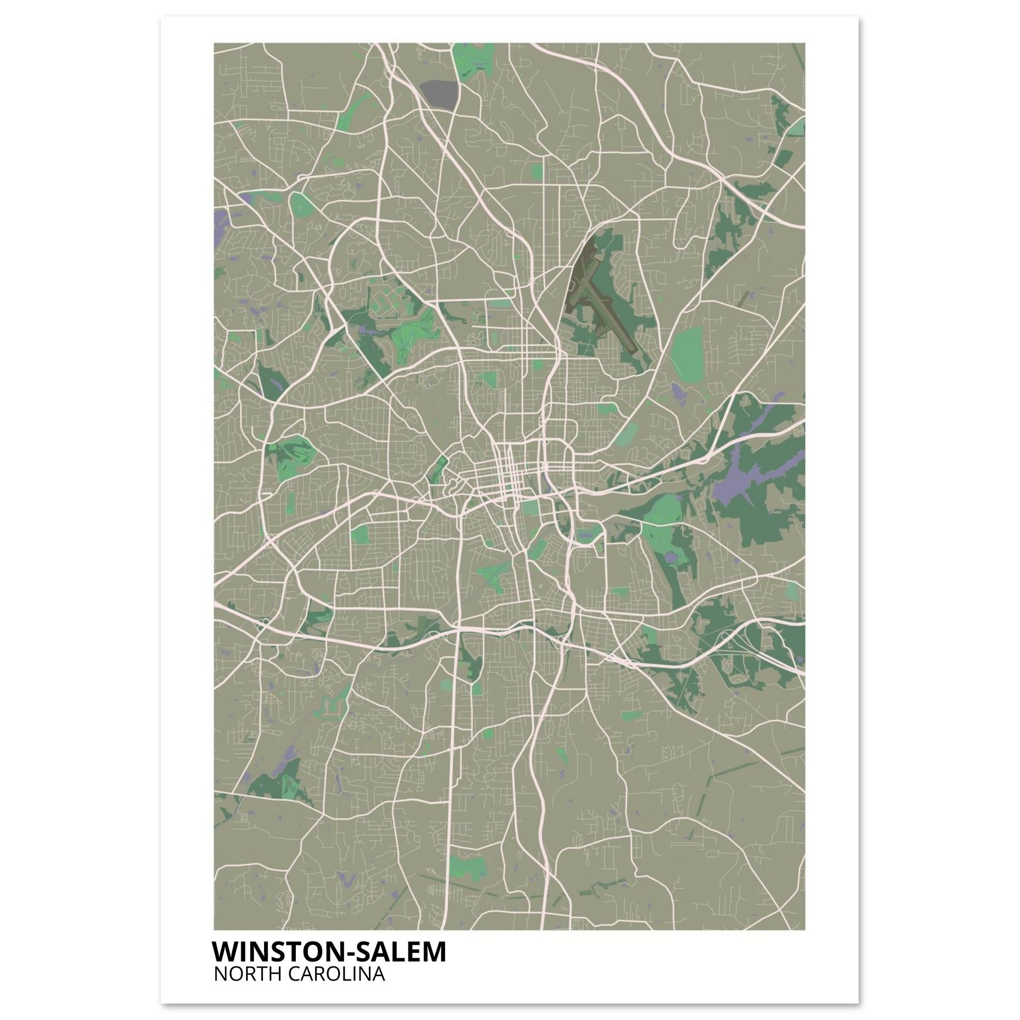 Winston - Salem North Carolina City Map Poster | Custom Map Art Print - Ink And Atlas