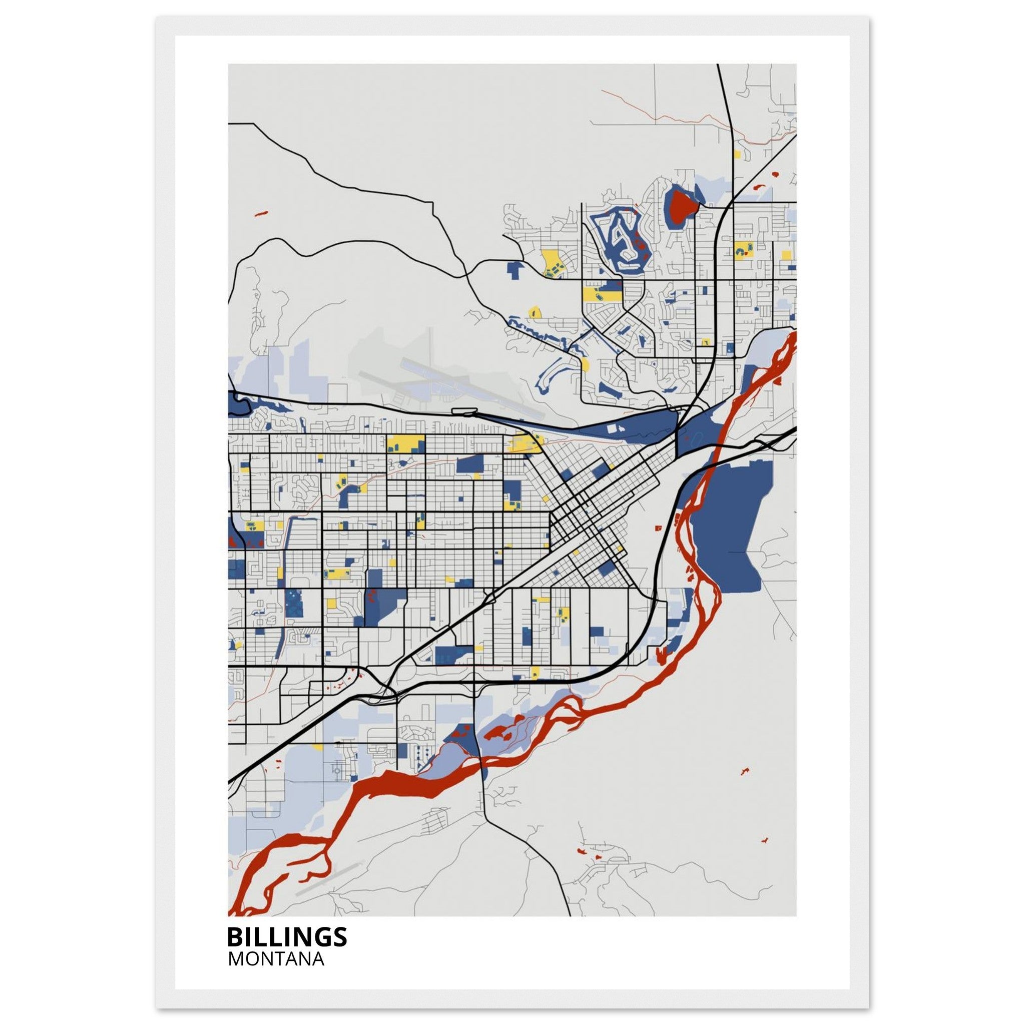 billings montana map poster print
