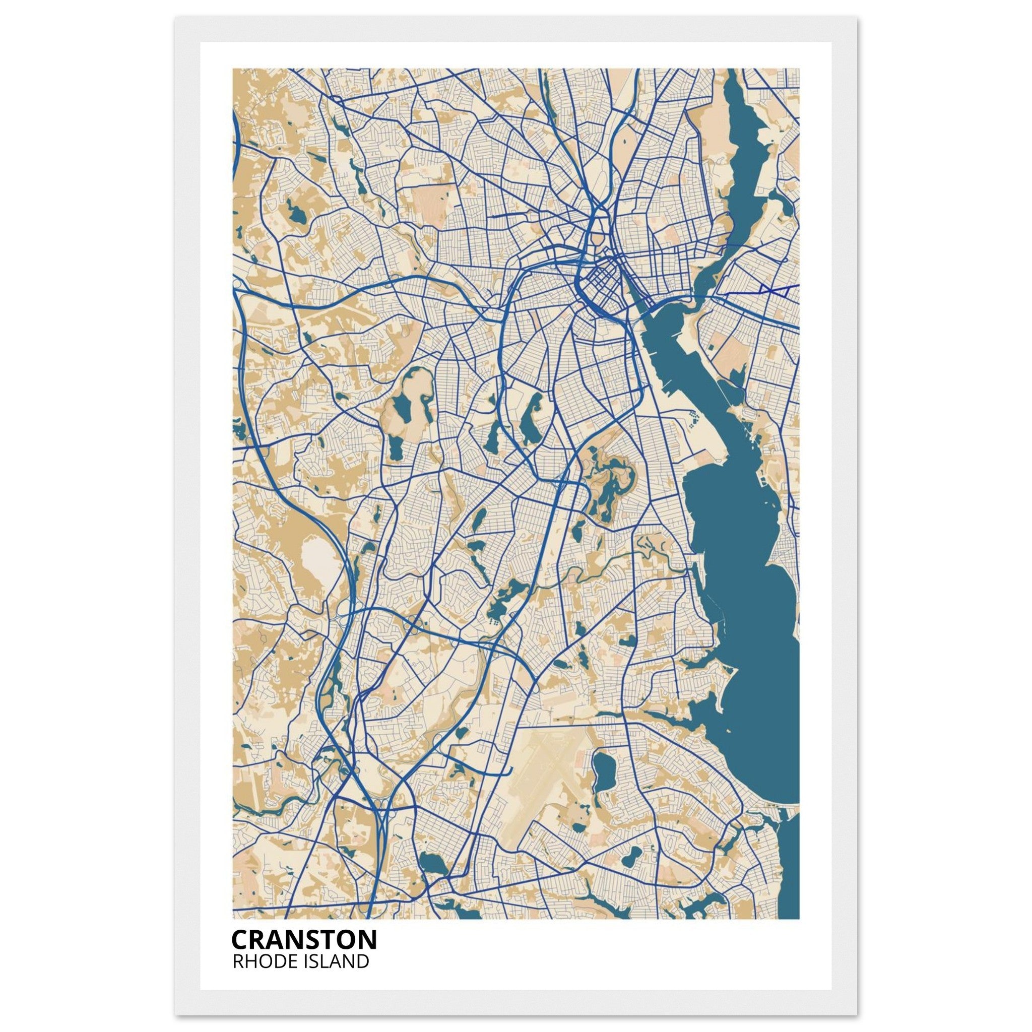 Cranston Rhode Island City Map Poster | Custom Map Art Print - Ink And Atlas