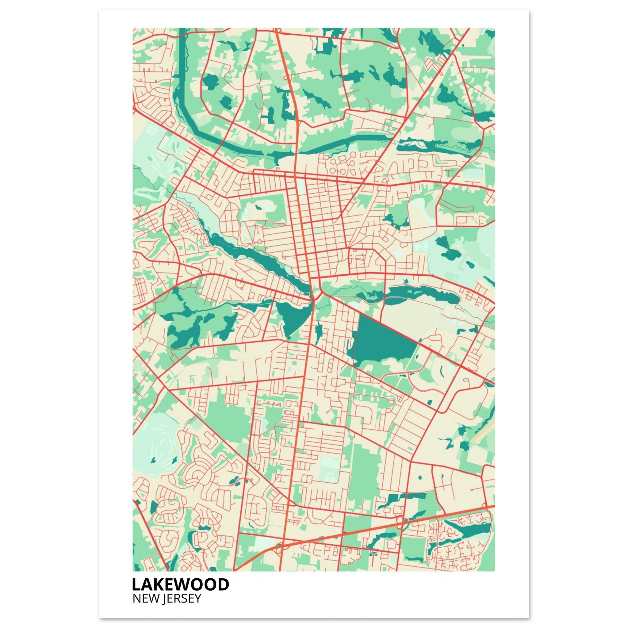 Lakewood New Jersey City Map Poster | Custom Map Art Print - Ink And Atlas