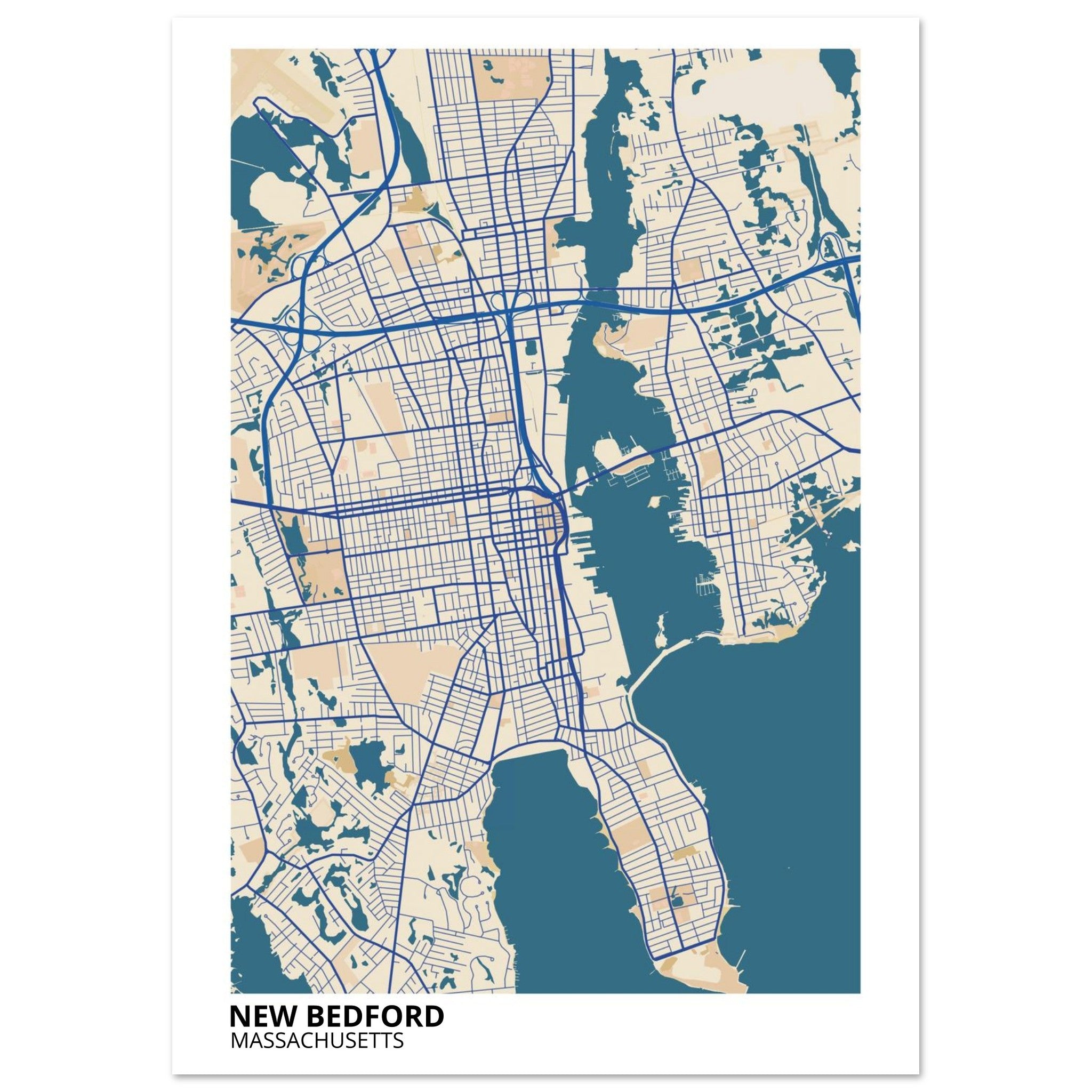 New Bedford Massachusetts City Map Poster | Custom Map Art Print - Ink And Atlas