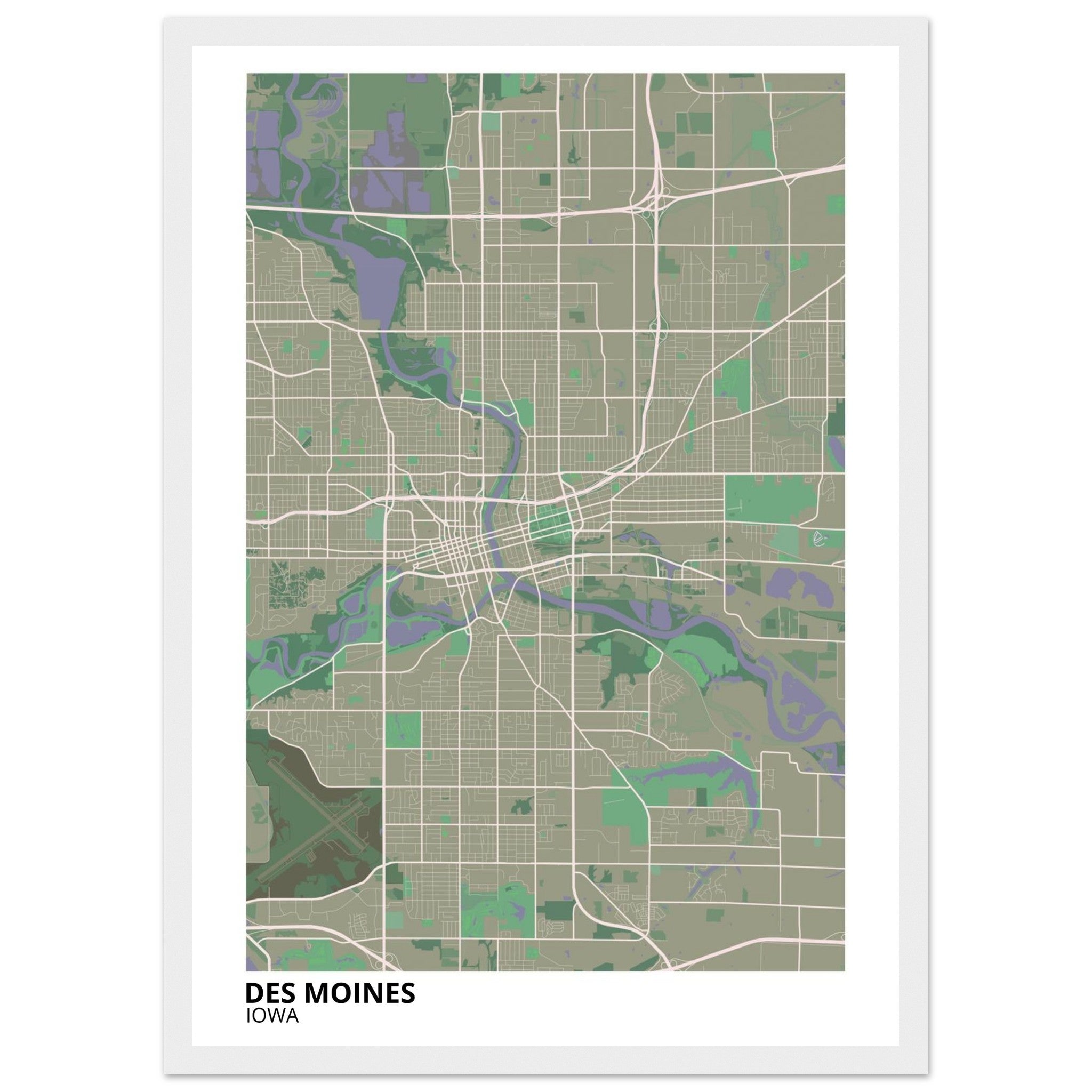 des moines map poster print
