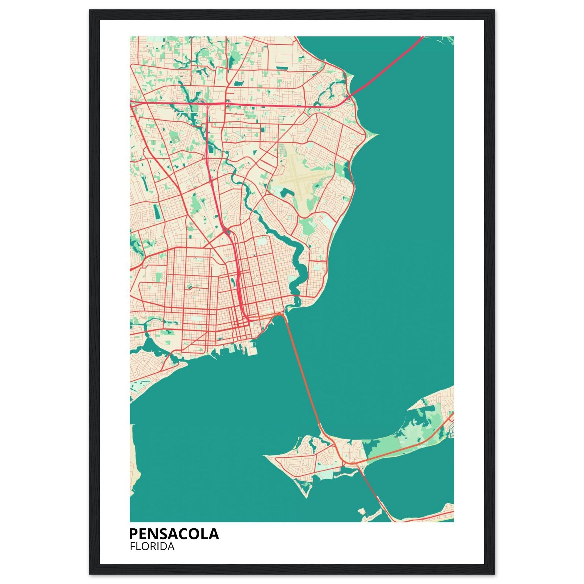 Pensacola Florida City Map Poster | Custom Map Art Print - Ink And Atlas