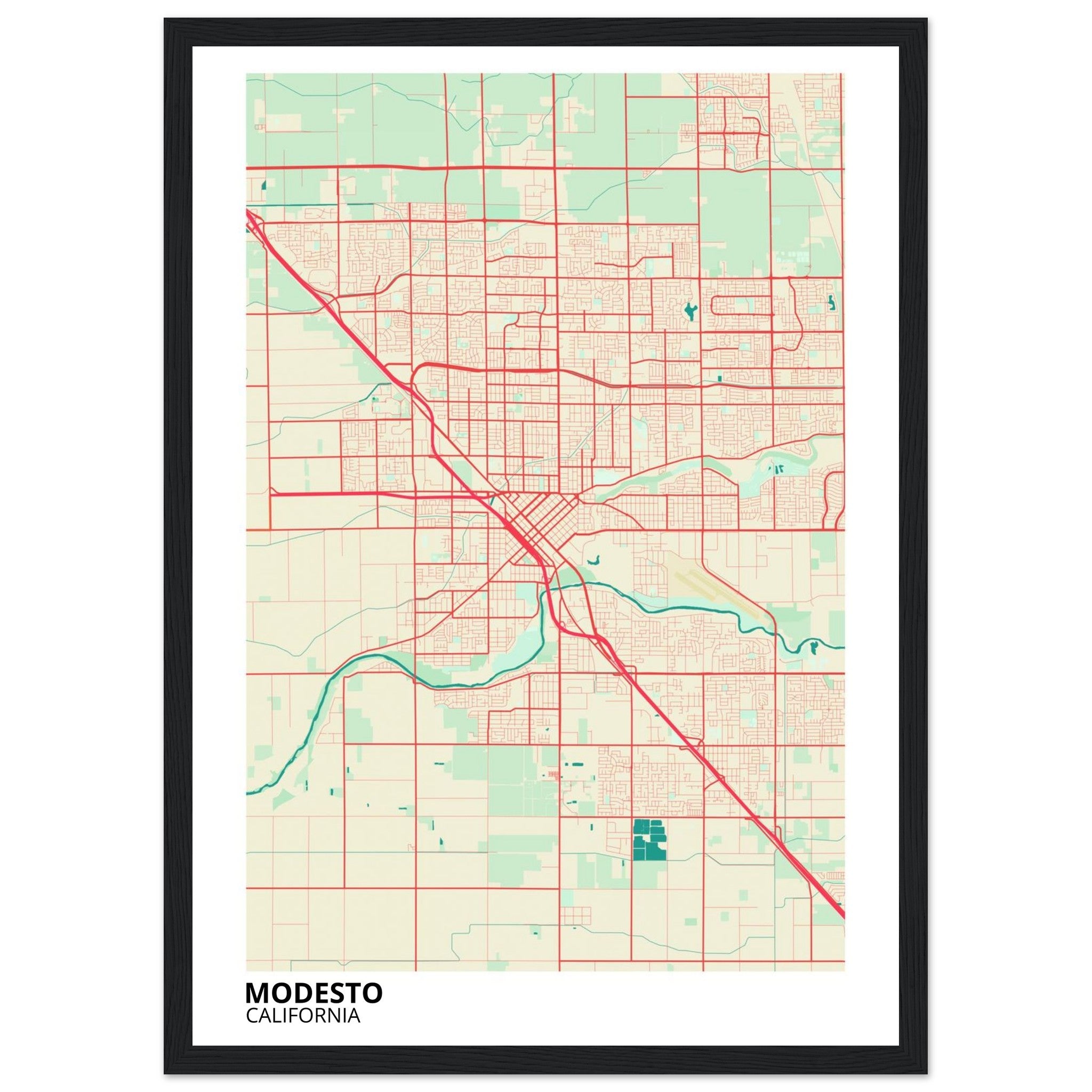 Modesto California City Map Poster | Custom Map Art Print - Ink And Atlas
