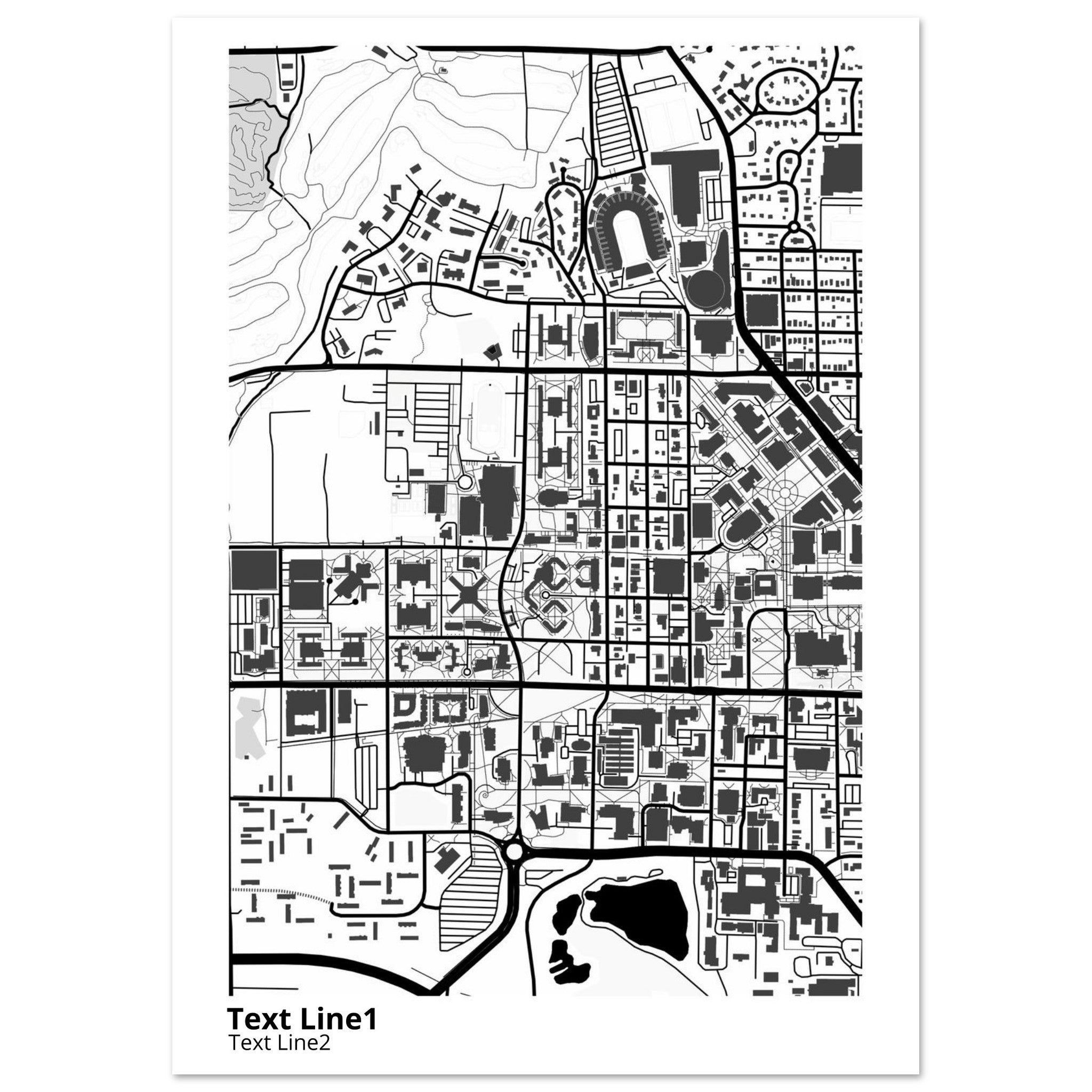 purdue university indiana main campus modern campus map print