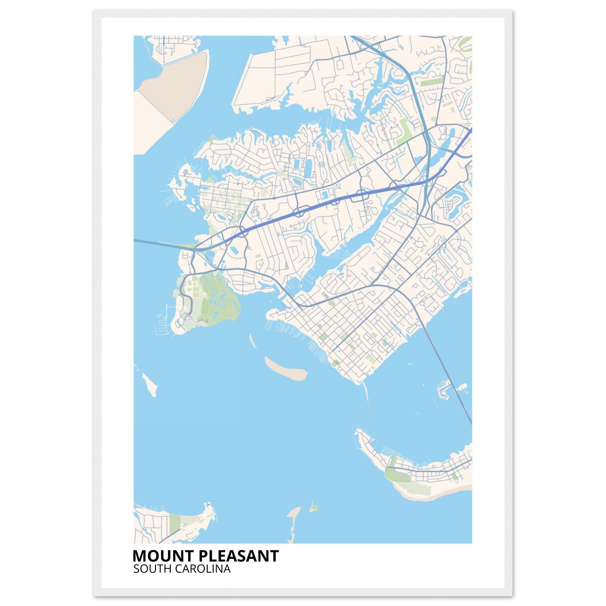 Mount Pleasant South Carolina City Map Poster | Custom Map Art Print - Ink And Atlas