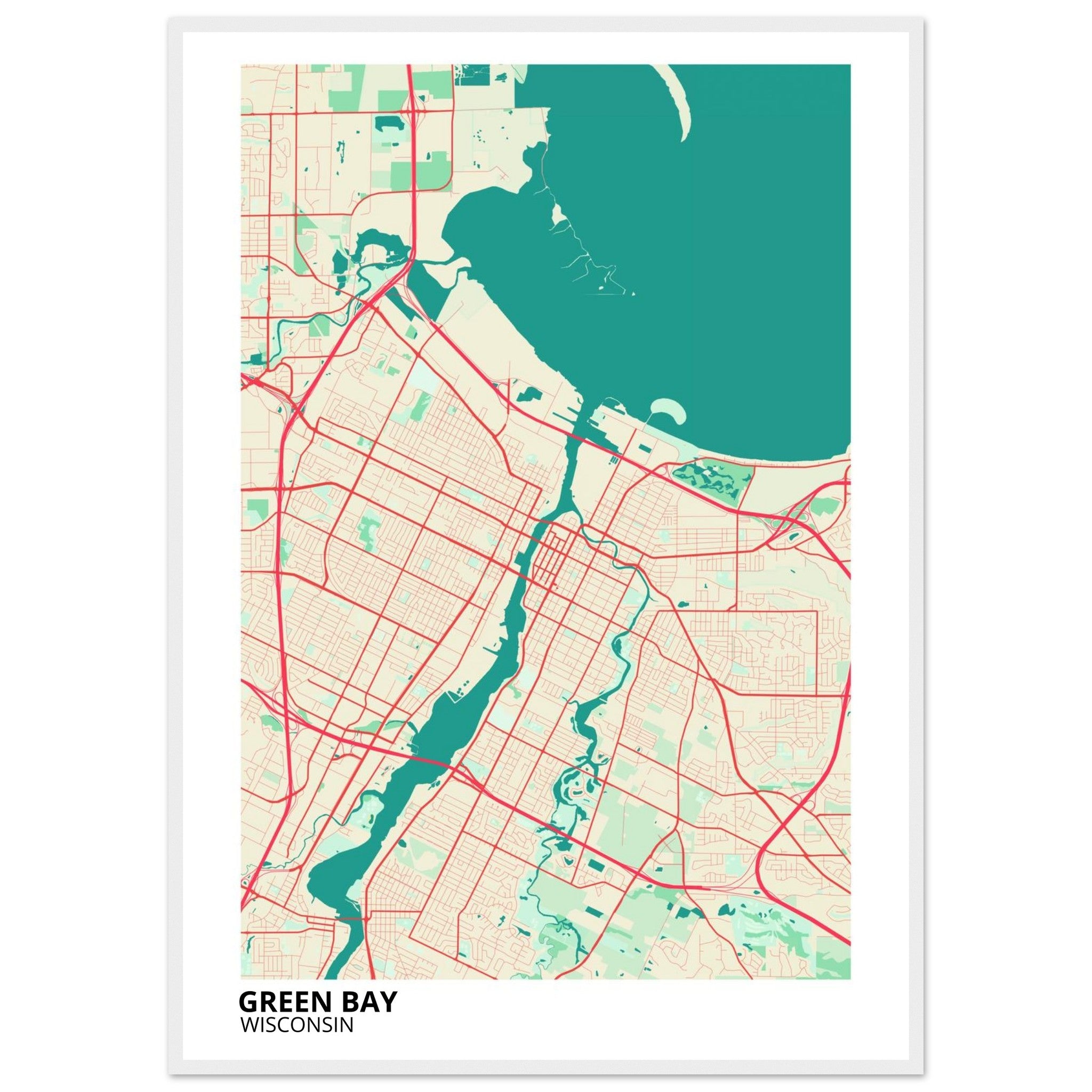 Green Bay Wisconsin City Map Poster | Custom Map Art Print - Ink And Atlas