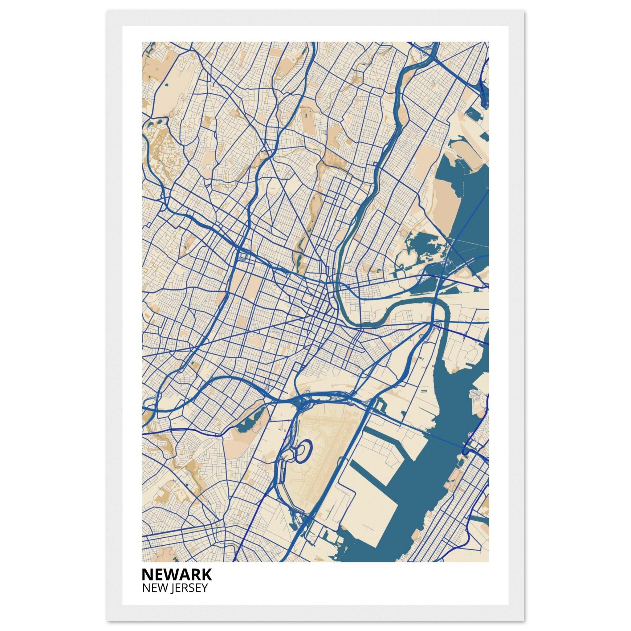 Newark New Jersey City Map Poster | Custom Map Art Print - Ink And Atlas