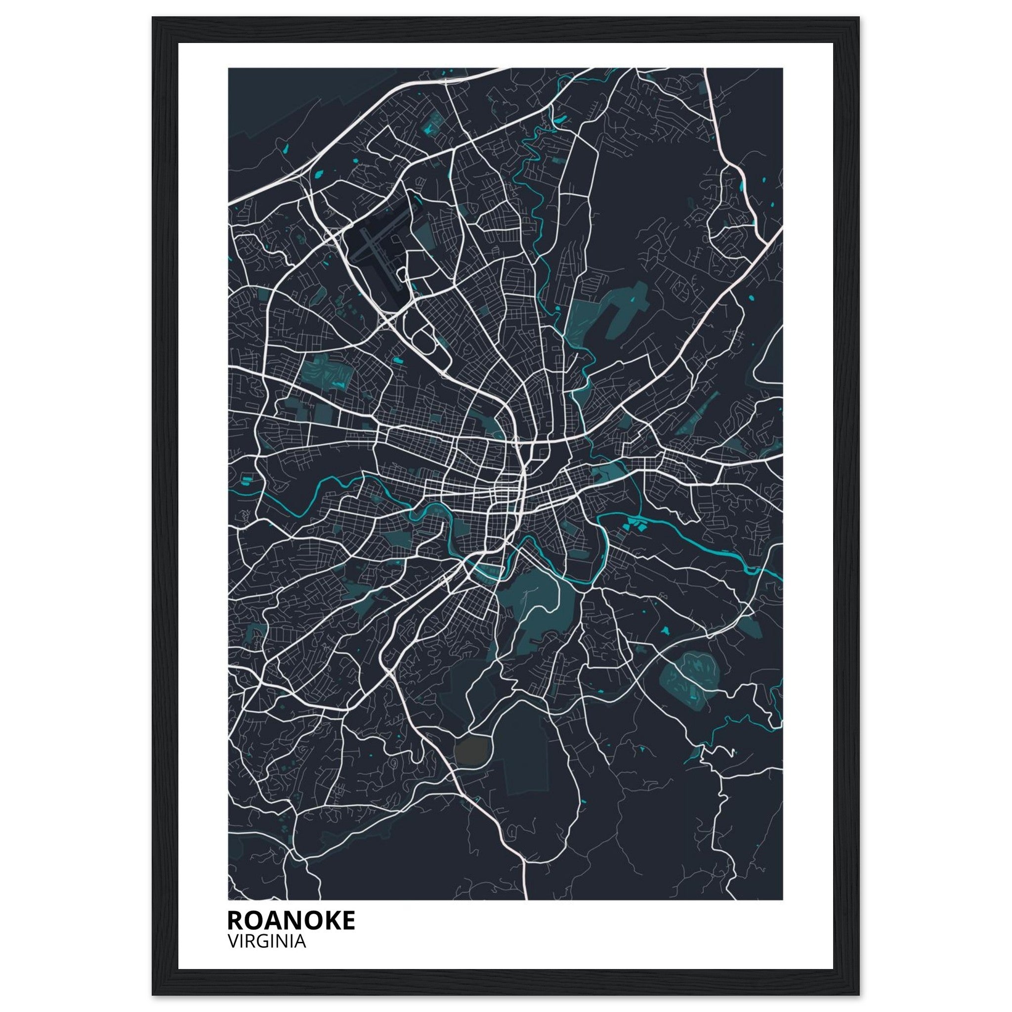 Roanoke Virginia City Map Poster | Custom Map Art Print - Ink And Atlas