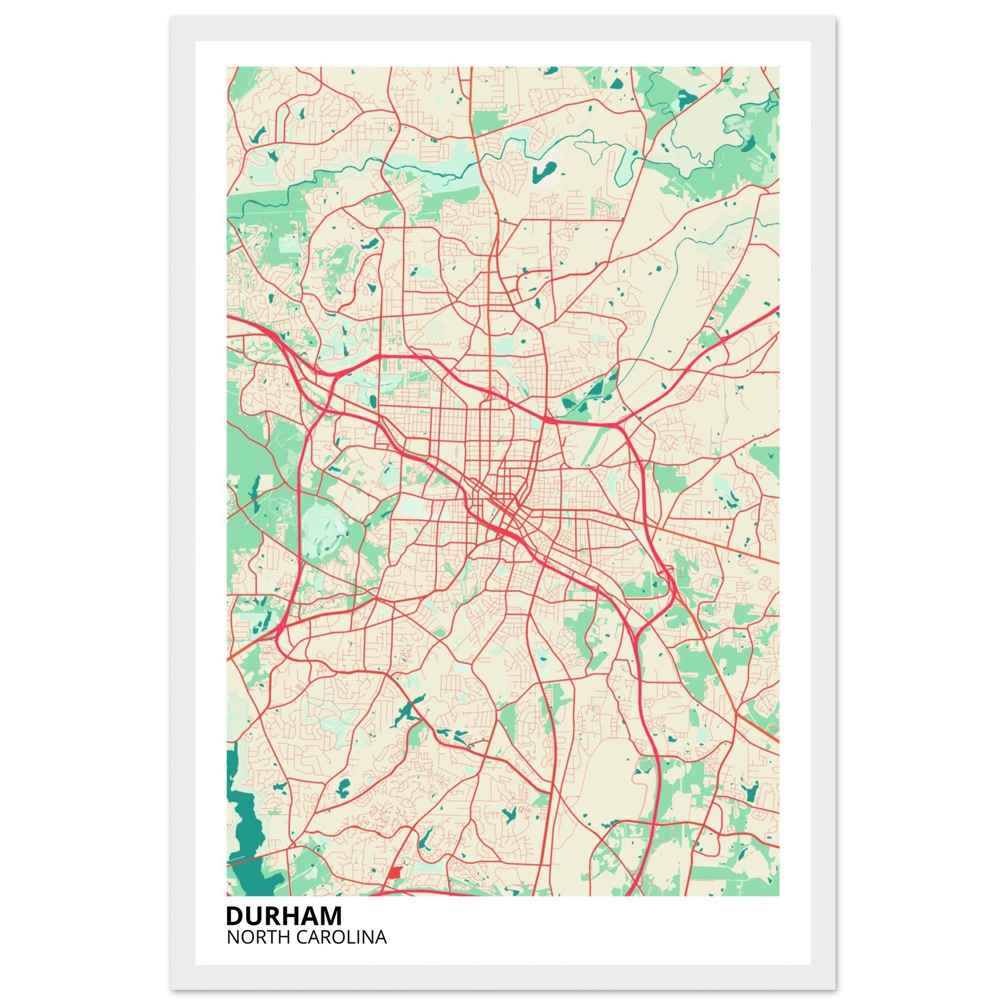 Durham North Carolina City Map Poster | Custom Map Art Print - Ink And Atlas