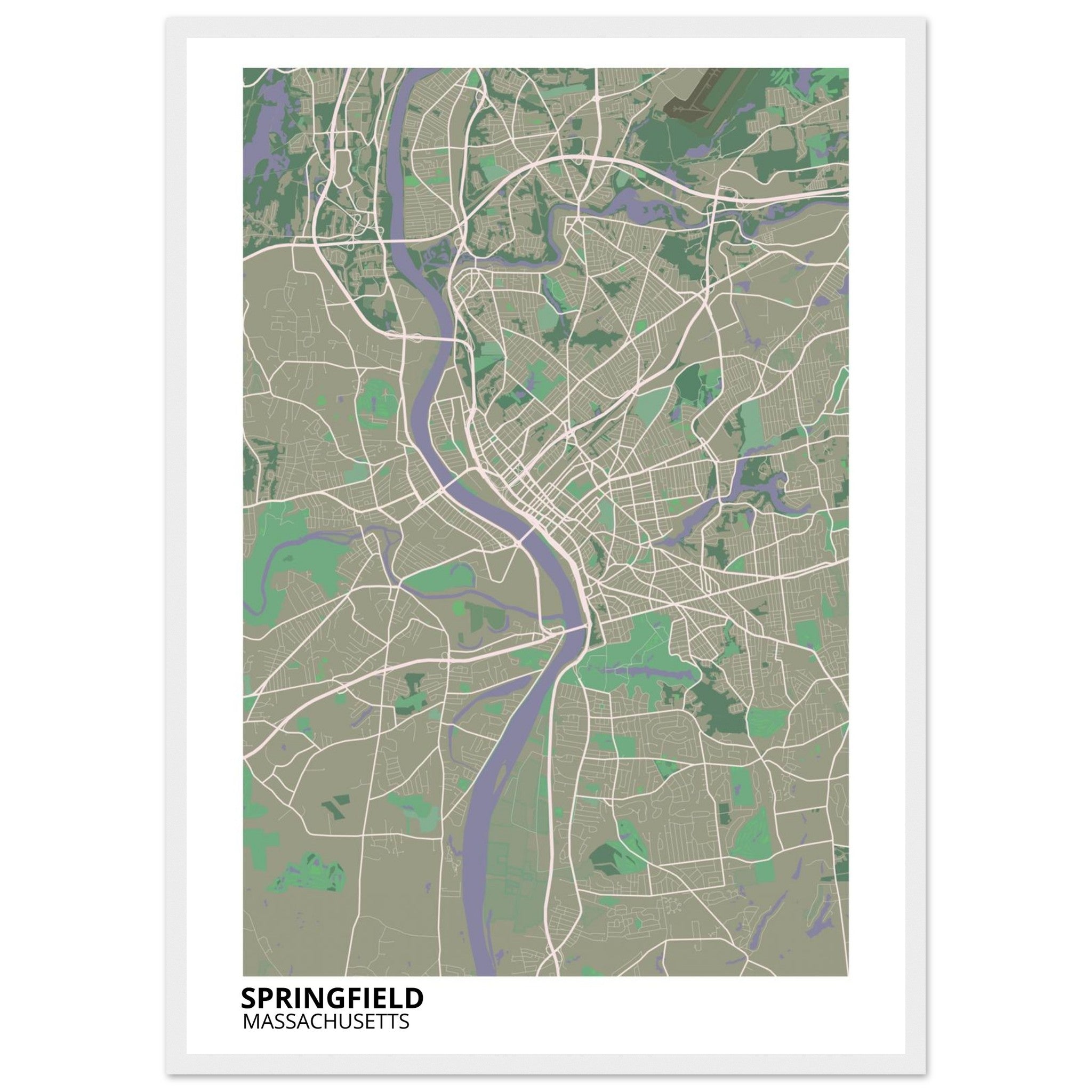 Springfield Massachusetts City Map Poster | Custom Map Art Print - Ink And Atlas