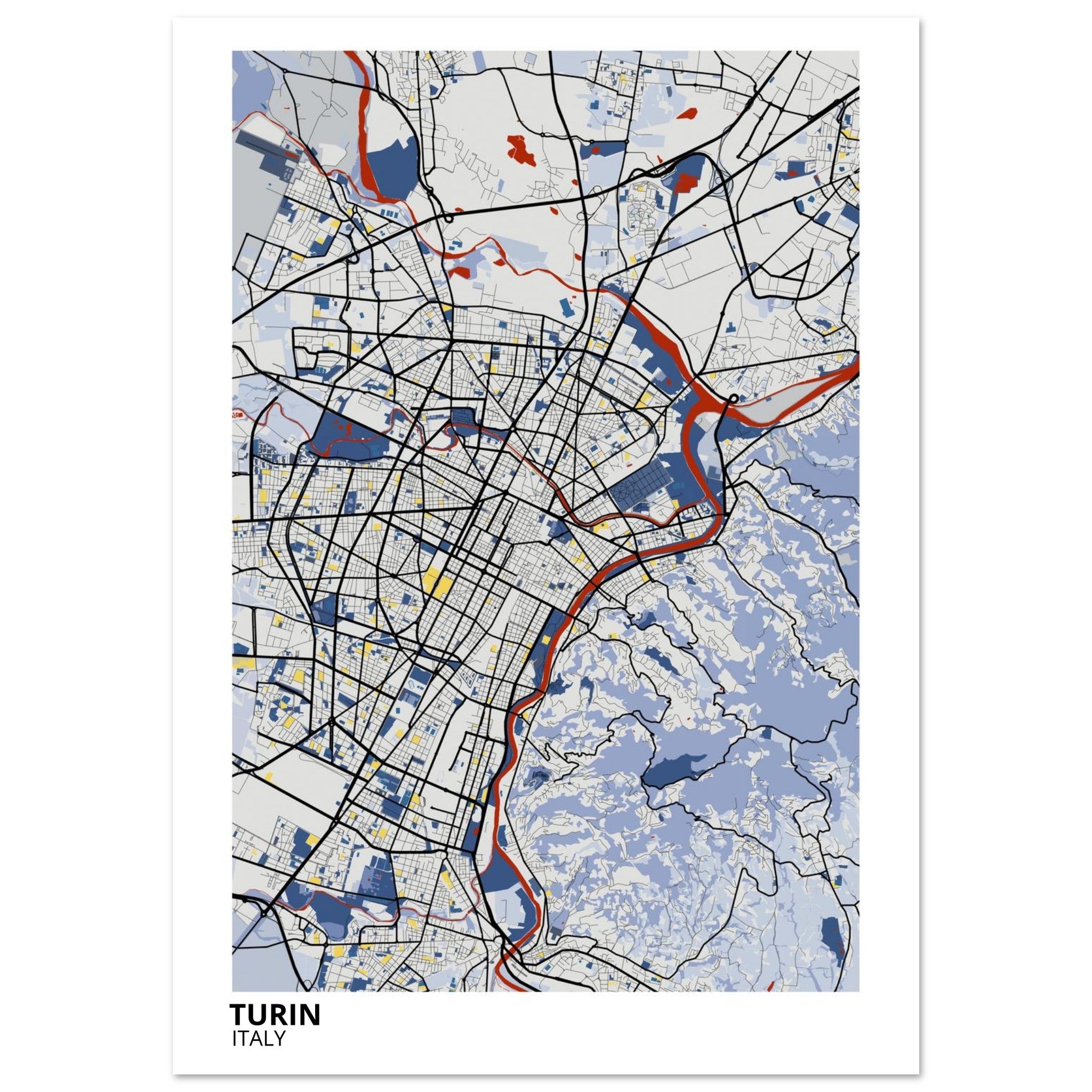 Turin Italy City Map Poster | Custom Map Art Print - Ink And Atlas