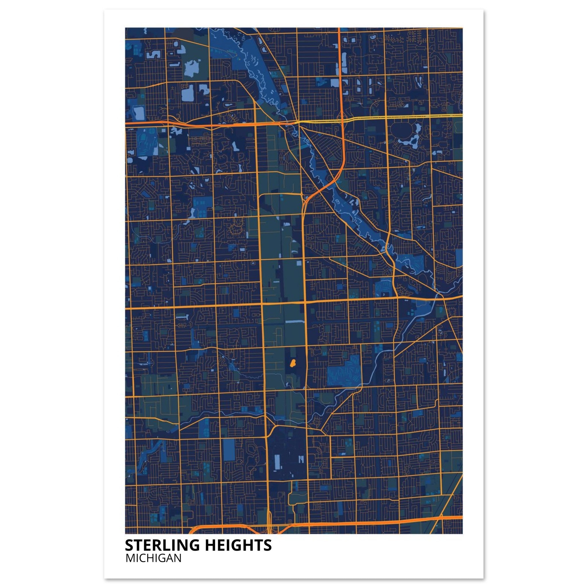 Sterling Heights Michigan City Map Poster | Custom Map Art Print - Ink And Atlas