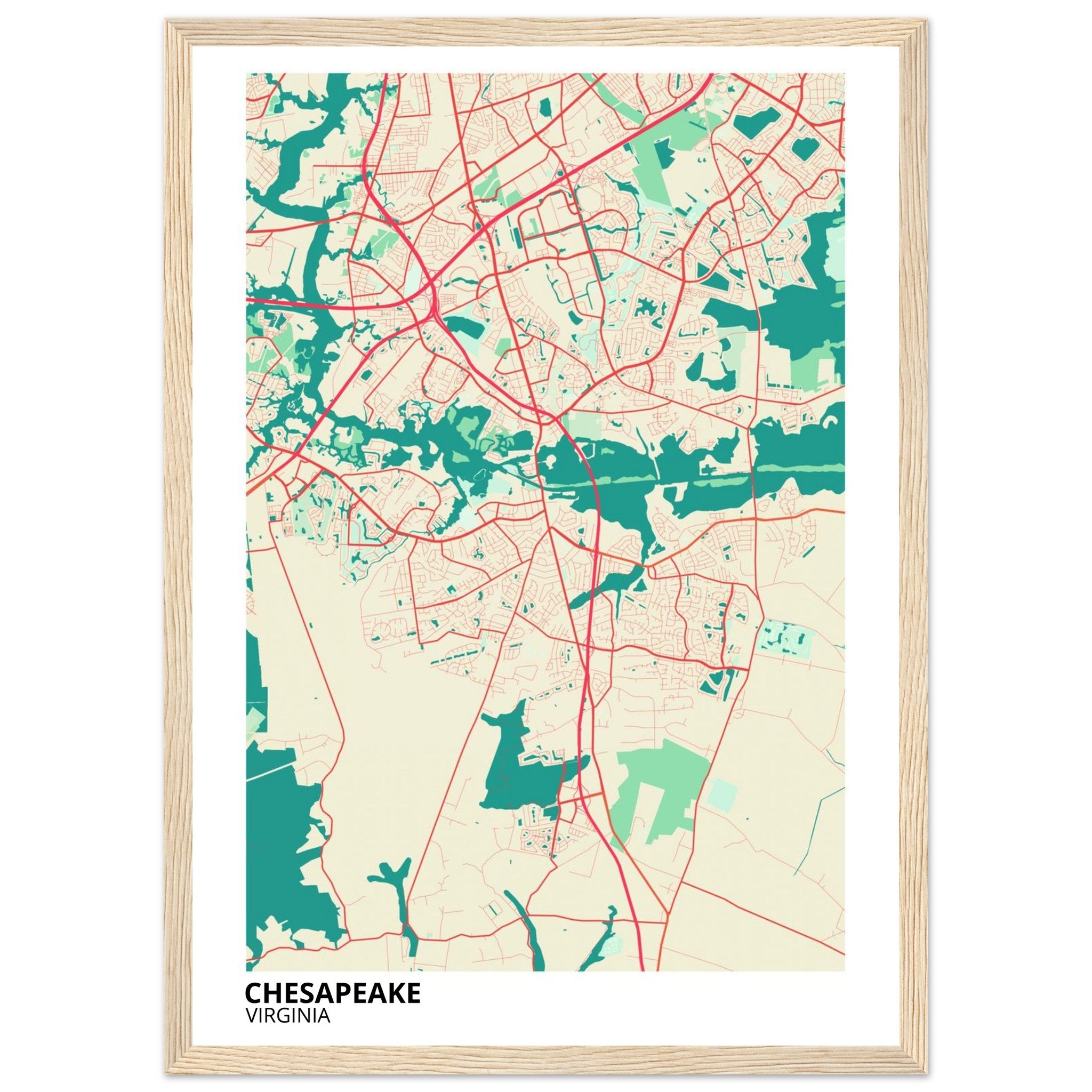 Chesapeake Virginia City Map Poster | Custom Map Art Print - Ink And Atlas
