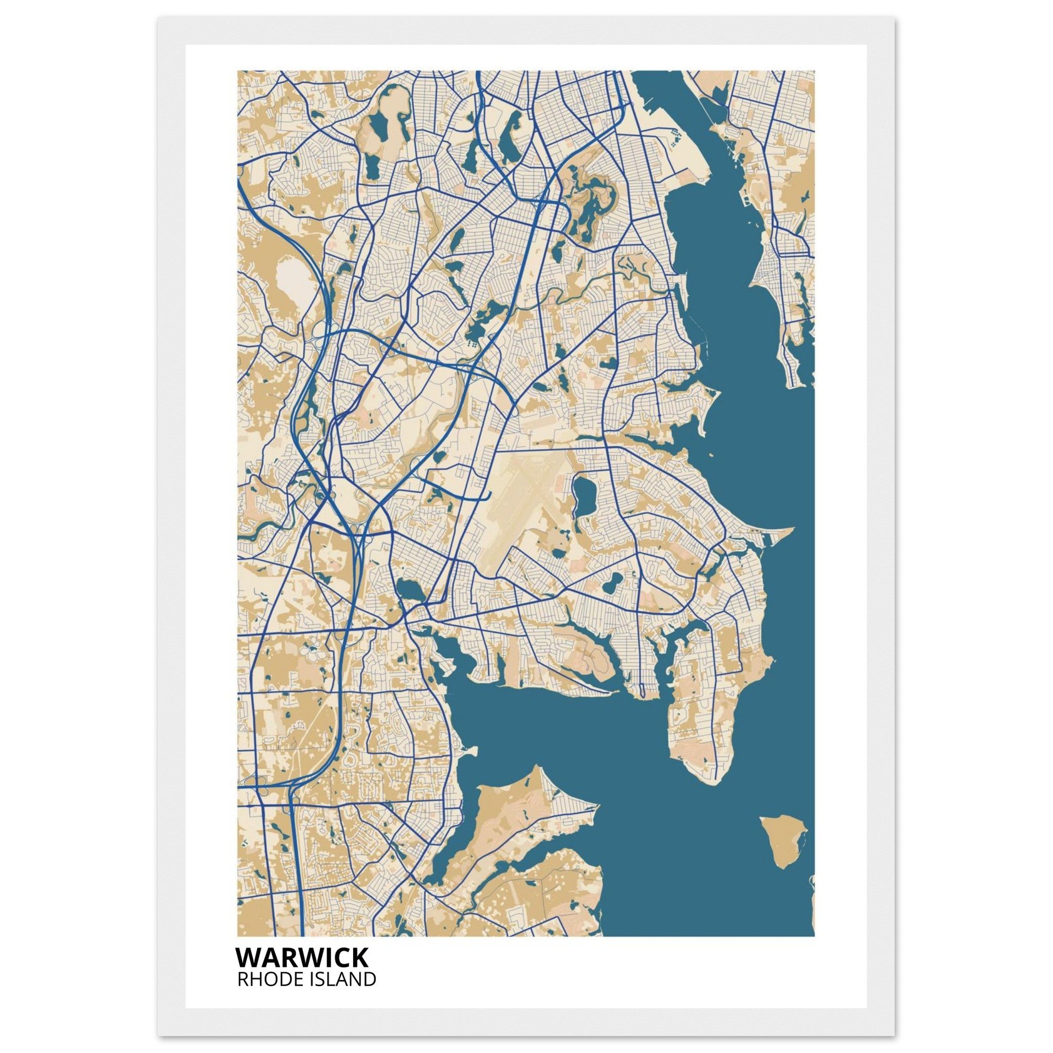 Warwick Rhode Island City Map Poster | Custom Map Art Print - Ink And Atlas
