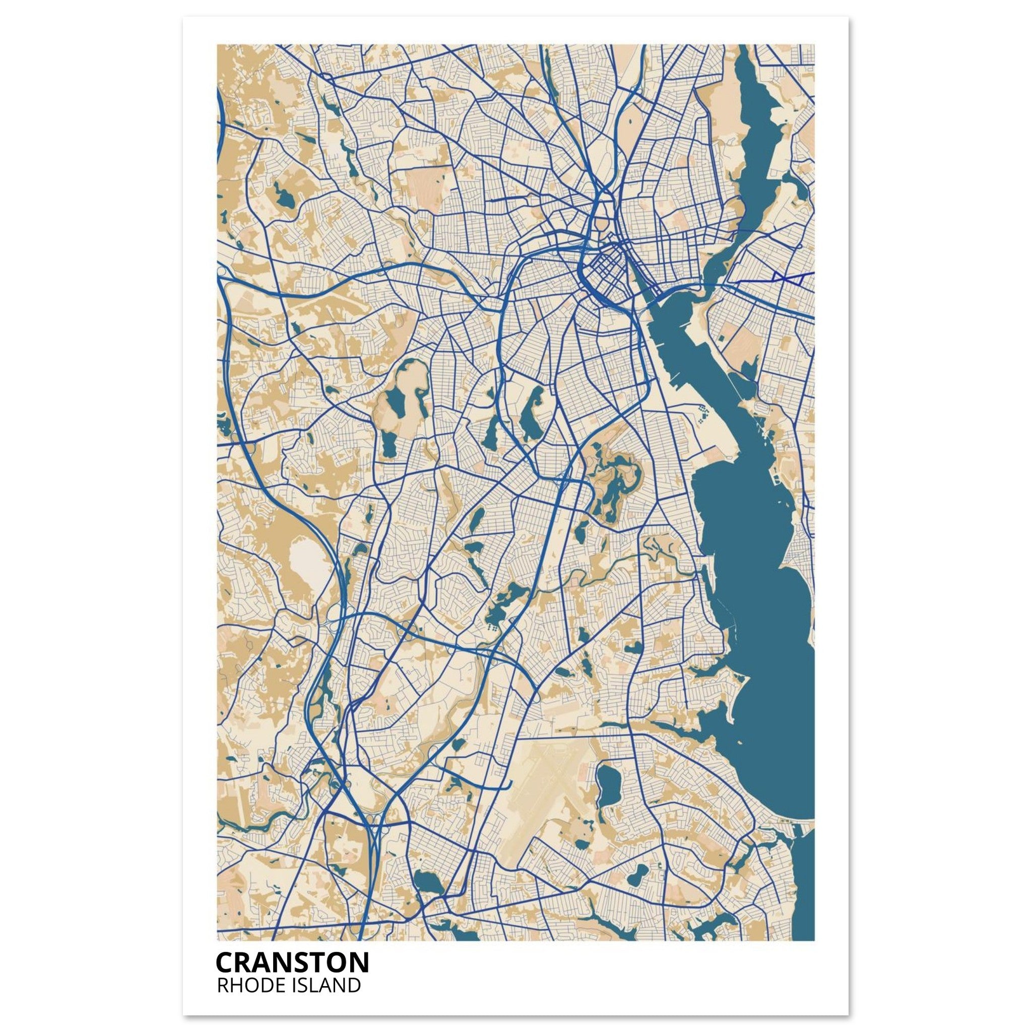 Cranston Rhode Island City Map Poster | Custom Map Art Print - Ink And Atlas