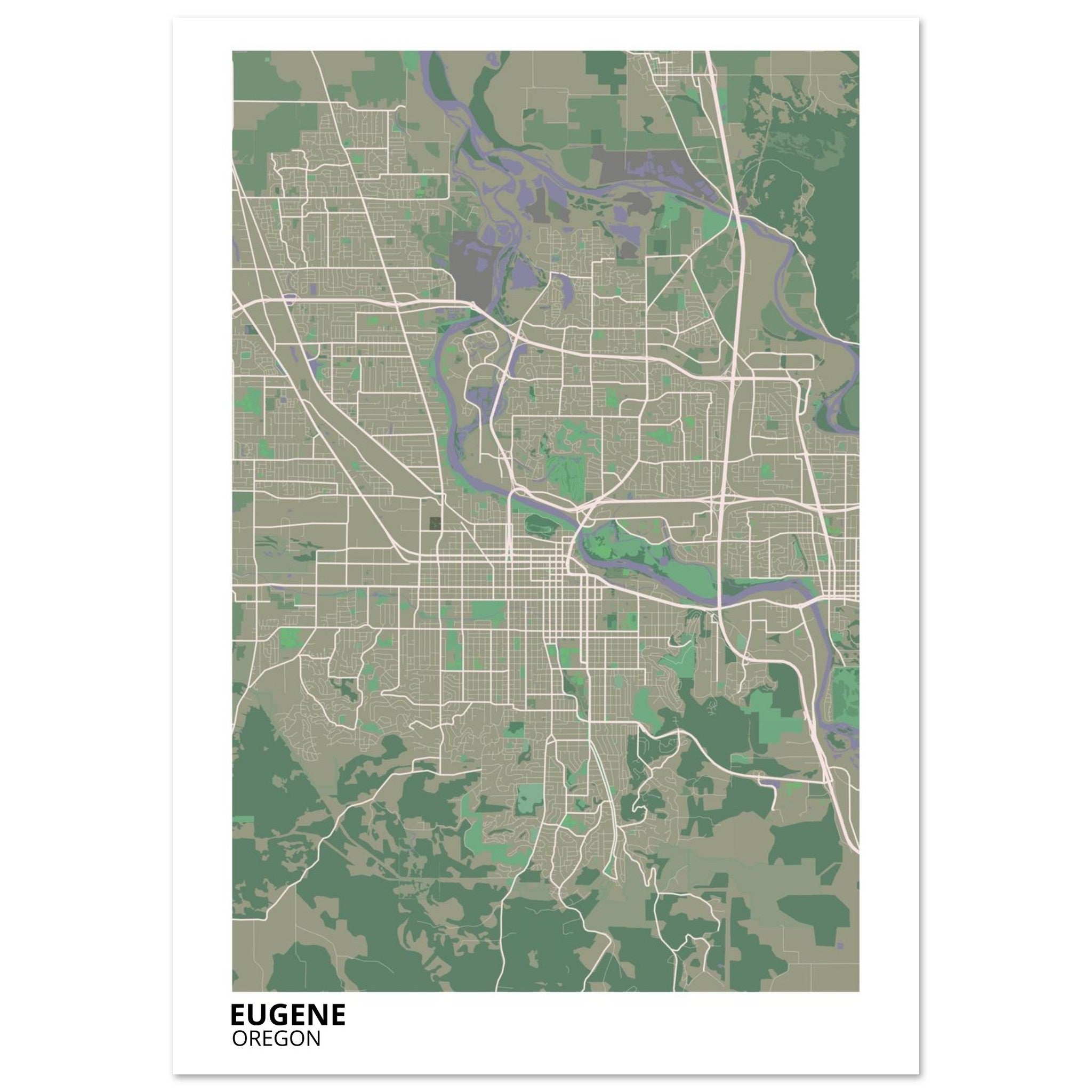 Eugene Oregon City Map Poster | Custom Map Art Print - Ink And Atlas