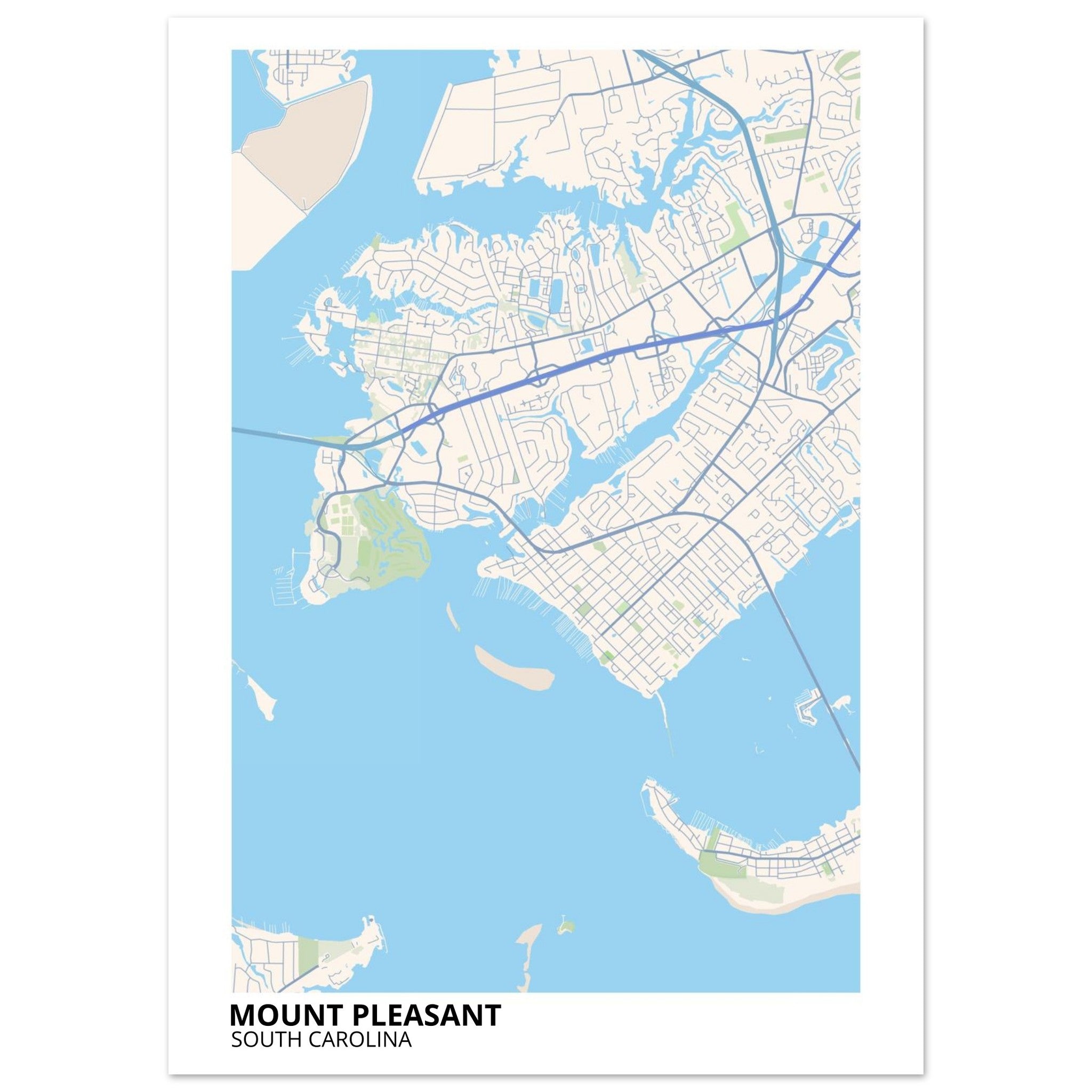 Mount Pleasant South Carolina City Map Poster | Custom Map Art Print - Ink And Atlas