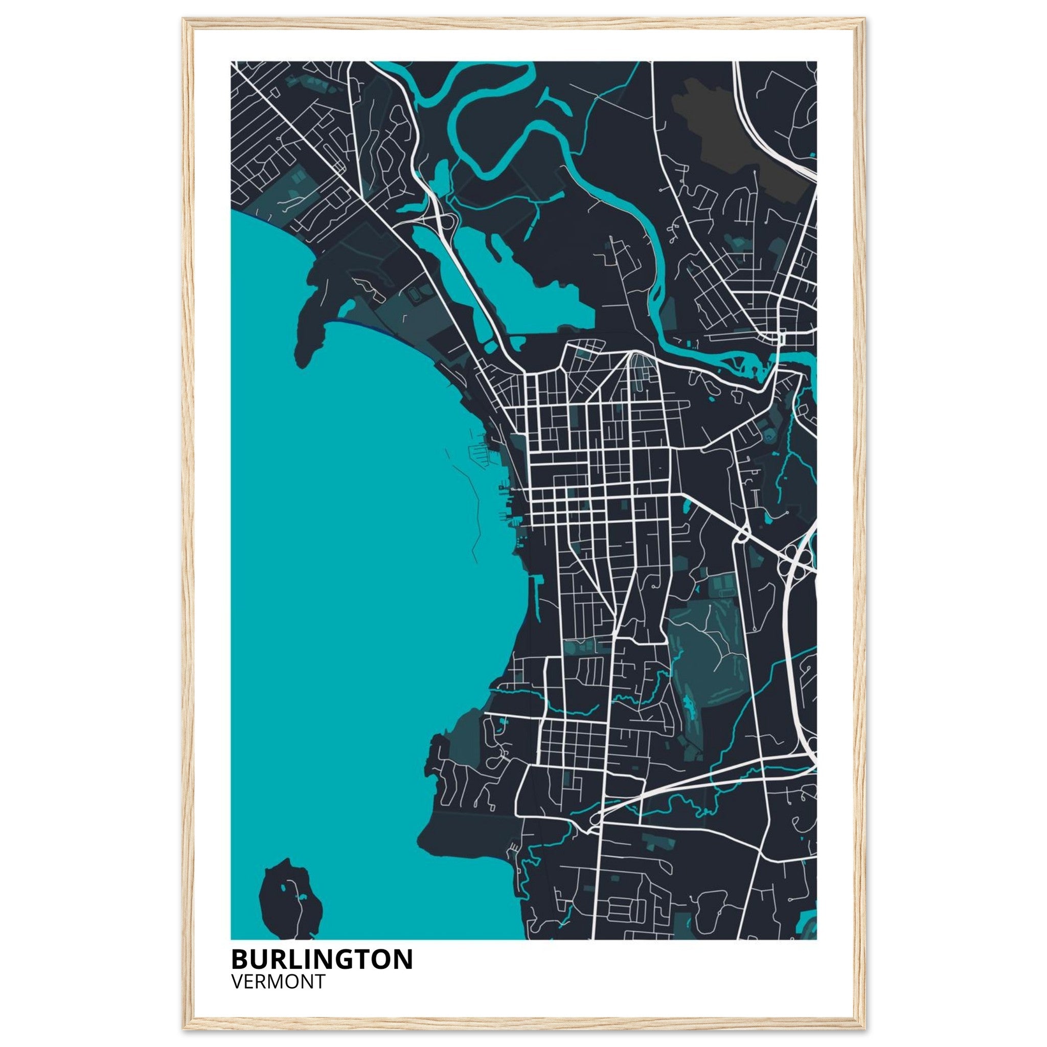 Burlington Vermont City Map Poster | Custom Map Art Print - Ink And Atlas