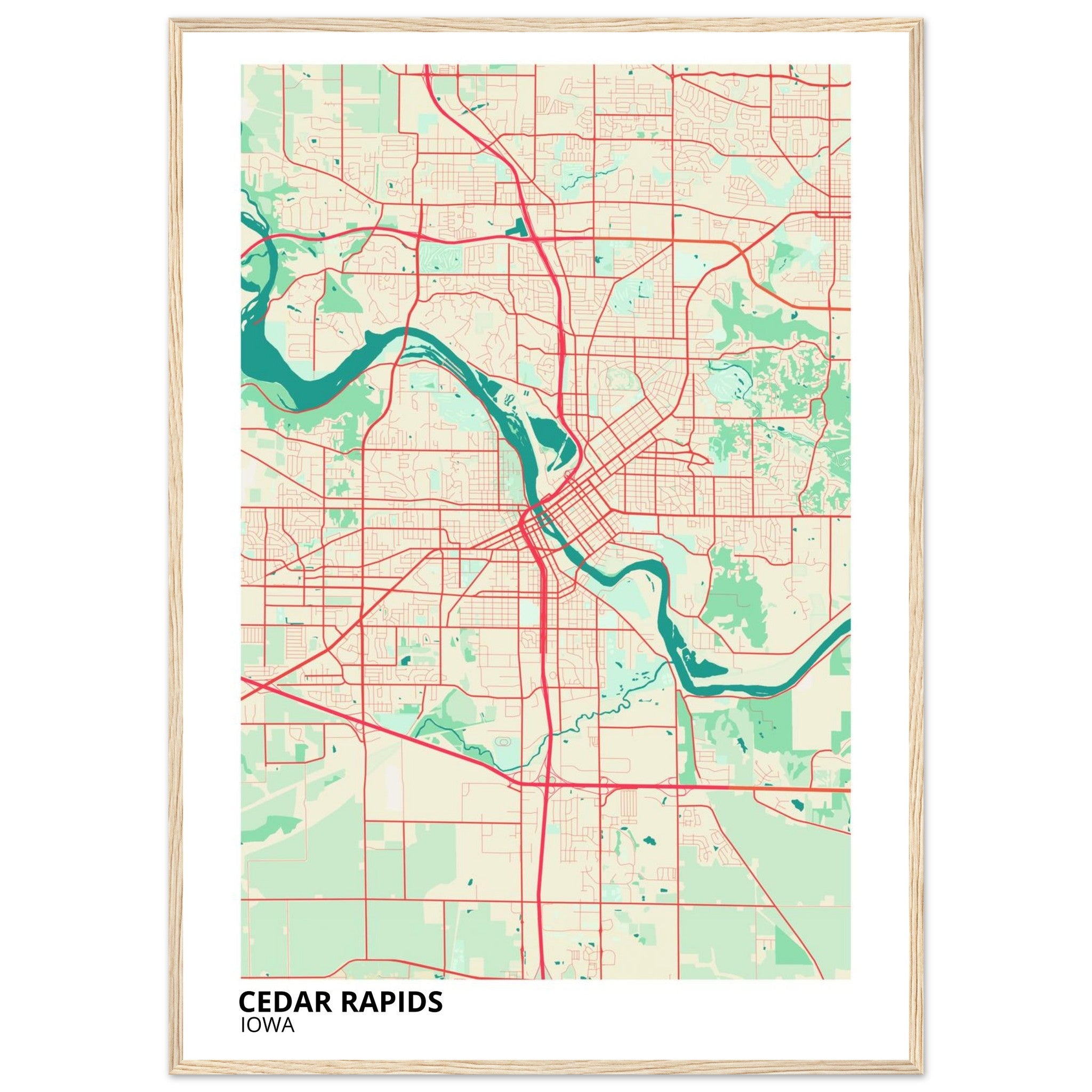 Cedar Rapids Iowa City Map Poster | Custom Map Art Print - Ink And Atlas