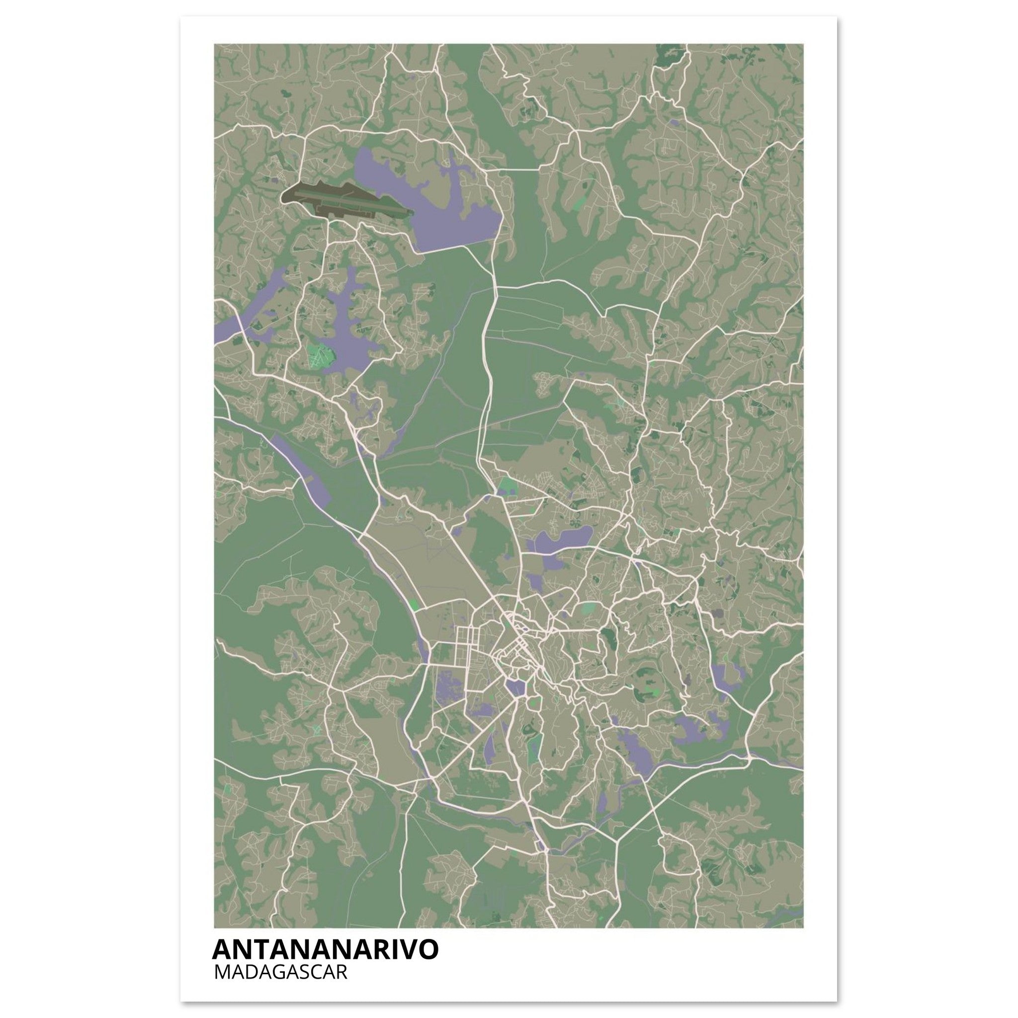 Antananarivo Madagascar City Map Poster | Custom Map Art Print - Ink And Atlas