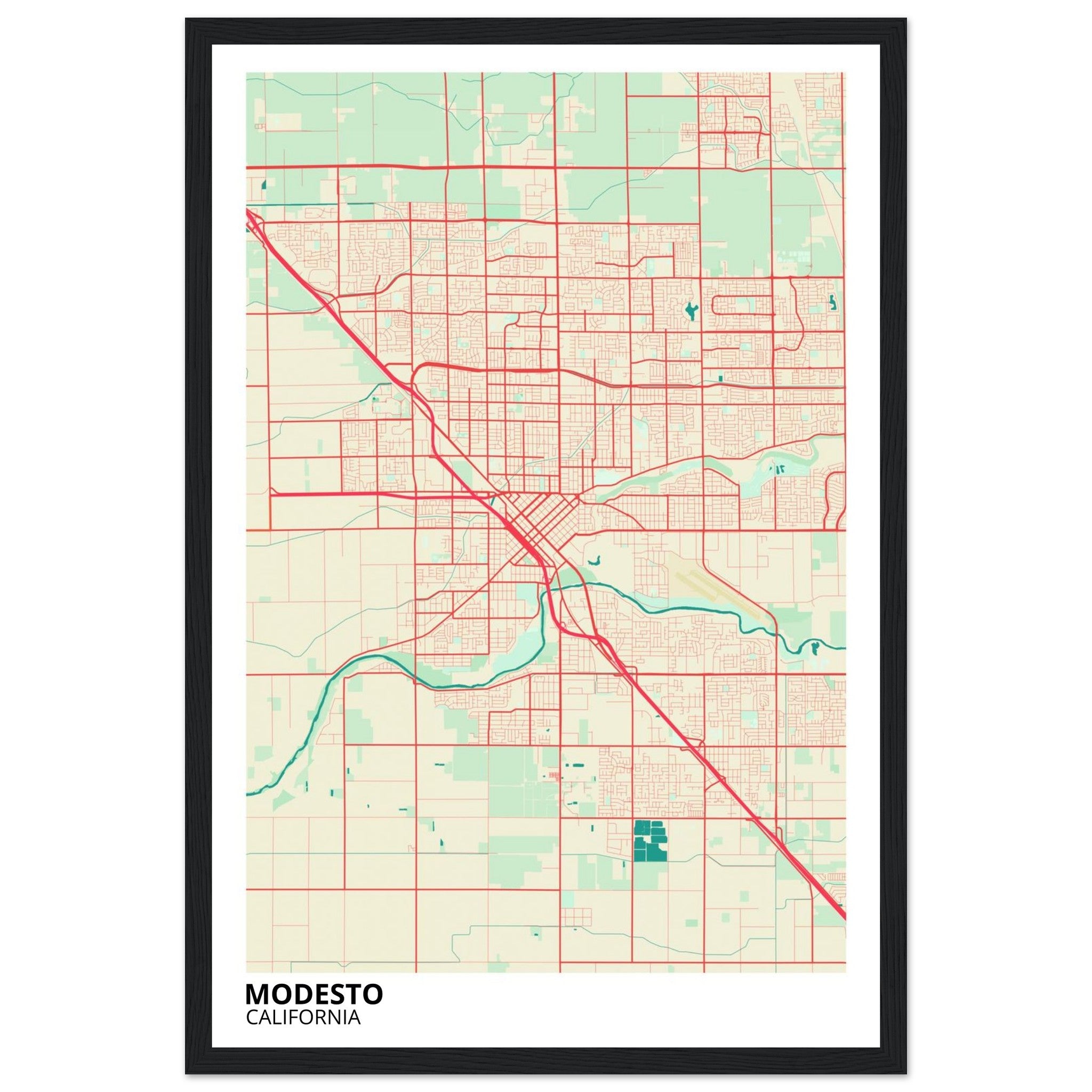 Modesto California City Map Poster | Custom Map Art Print - Ink And Atlas