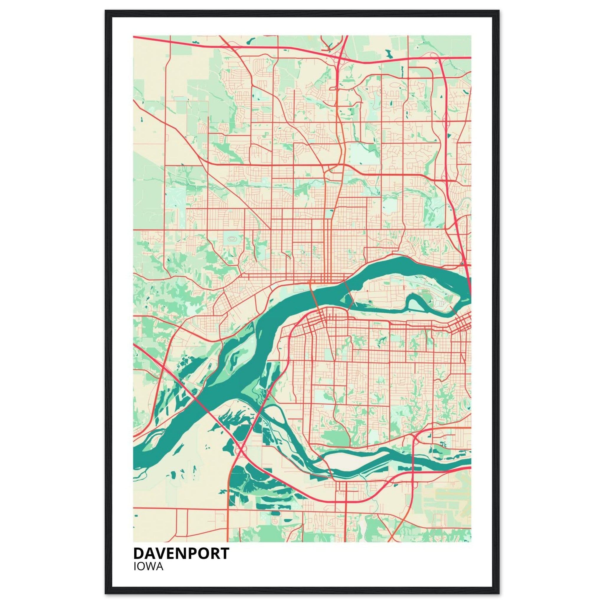 Davenport Iowa City Map Poster | Custom Map Art Print - Ink And Atlas