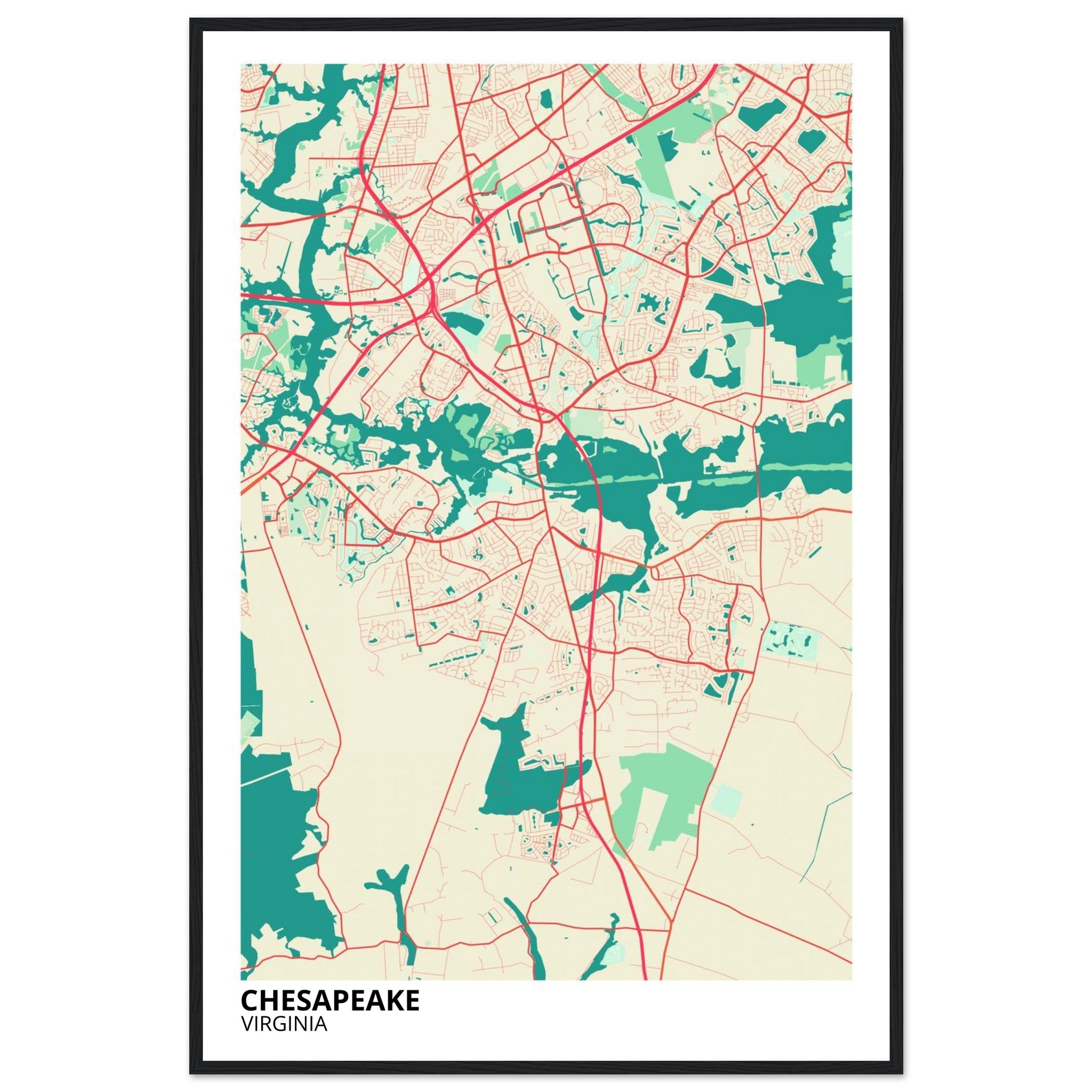 Chesapeake Virginia City Map Poster | Custom Map Art Print - Ink And Atlas