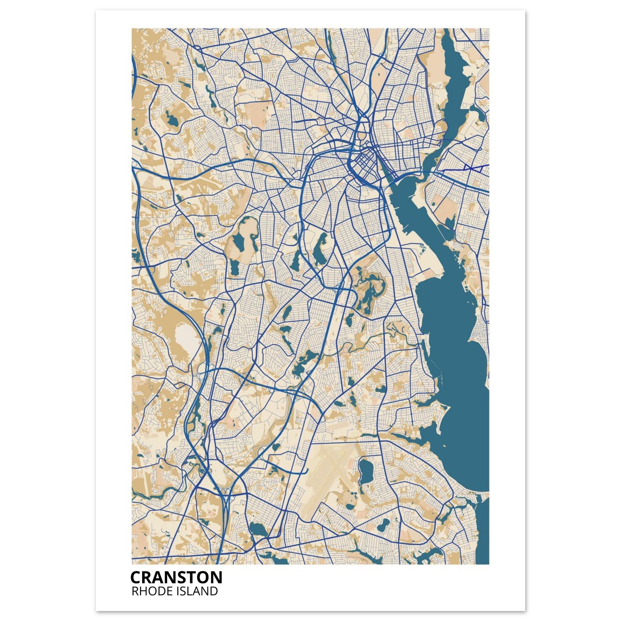 Cranston Rhode Island City Map Poster | Custom Map Art Print - Ink And Atlas