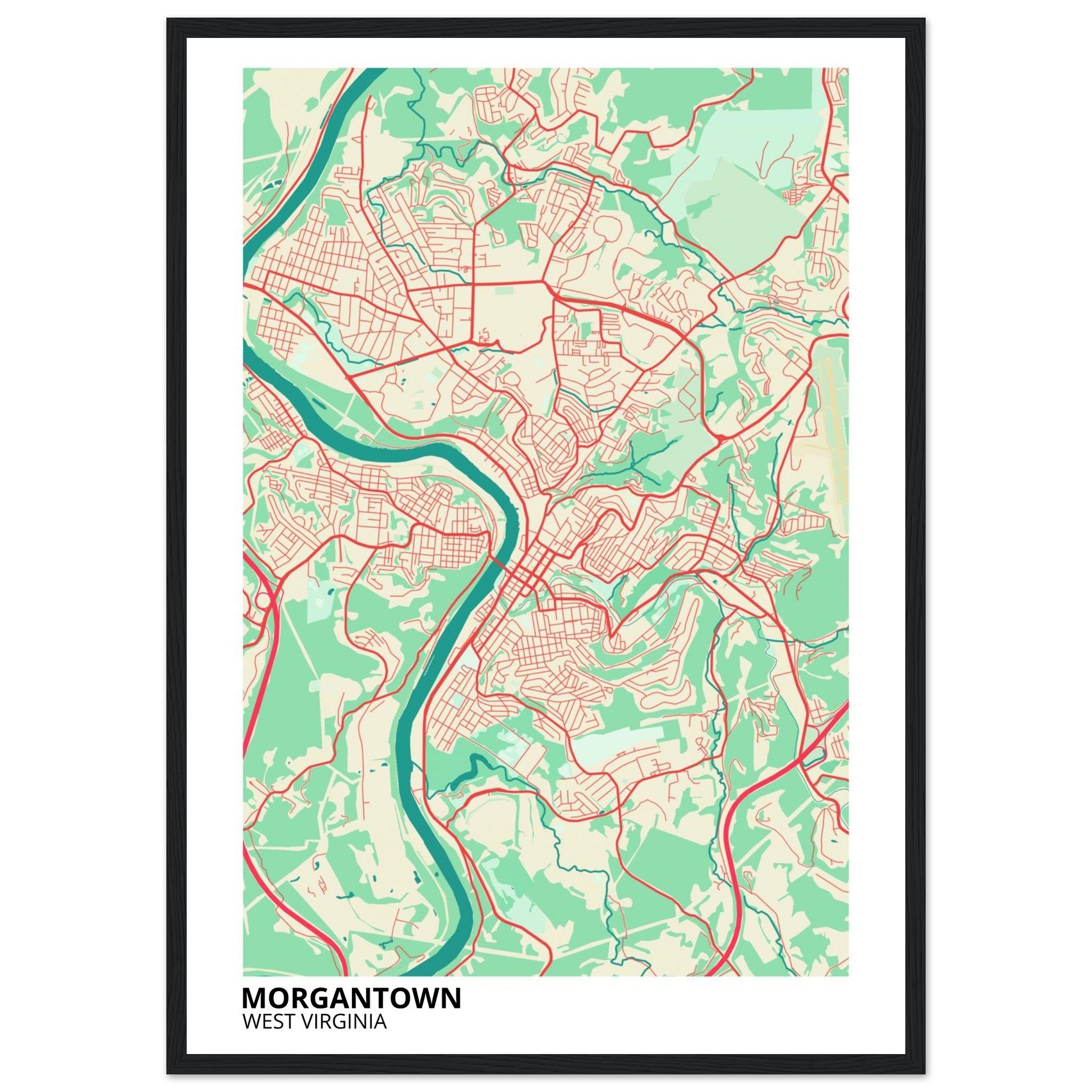 Morgantown West Virginia City Map Poster | Custom Map Art Print - Ink And Atlas