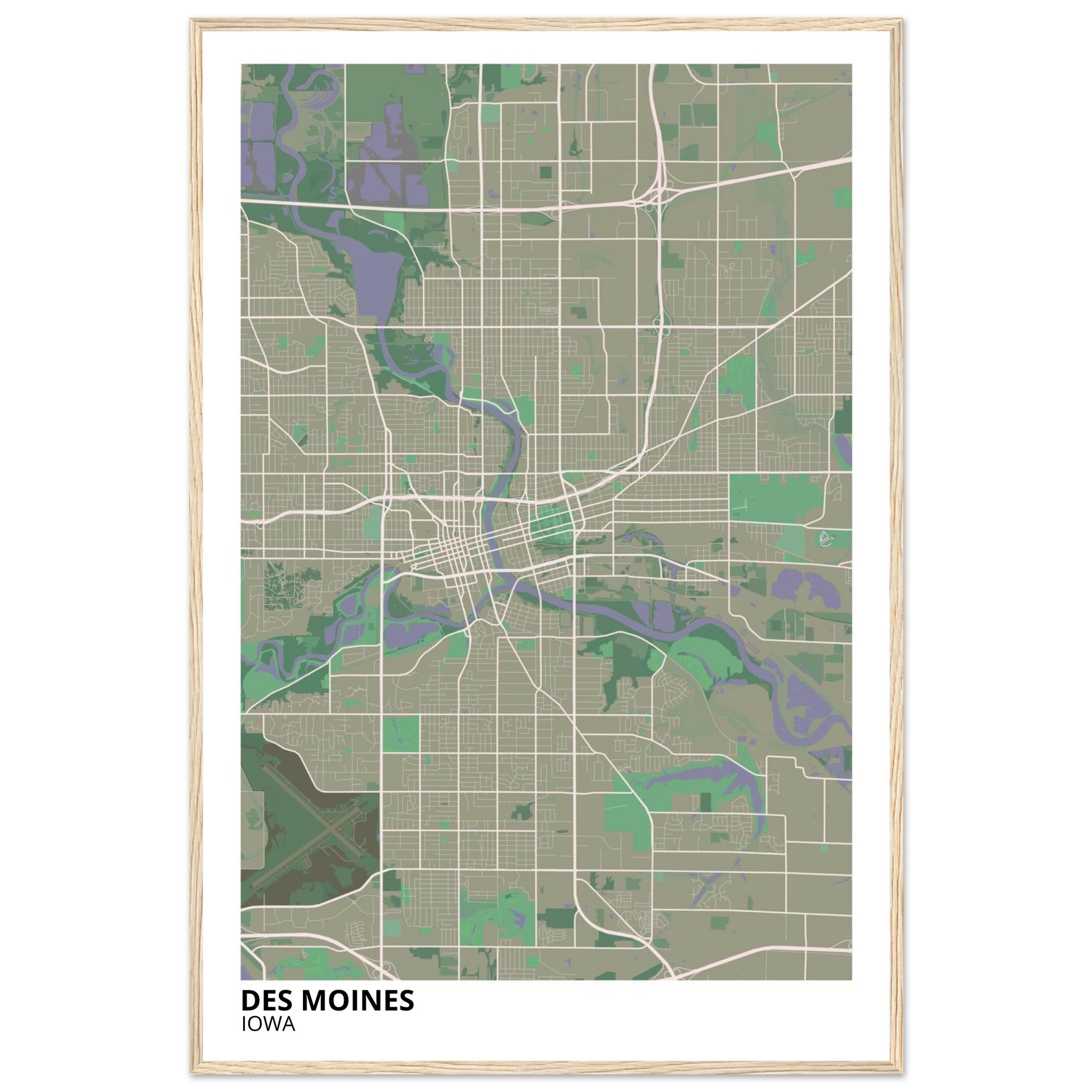des moines map poster print