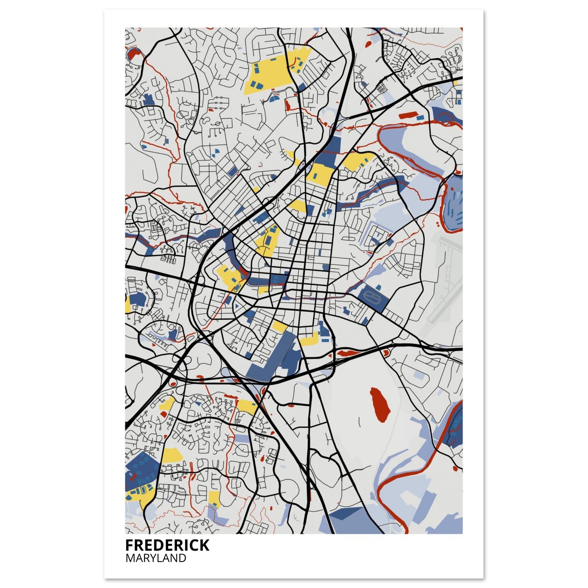 Frederick Maryland City Map Poster | Custom Map Art Print - Ink And Atlas