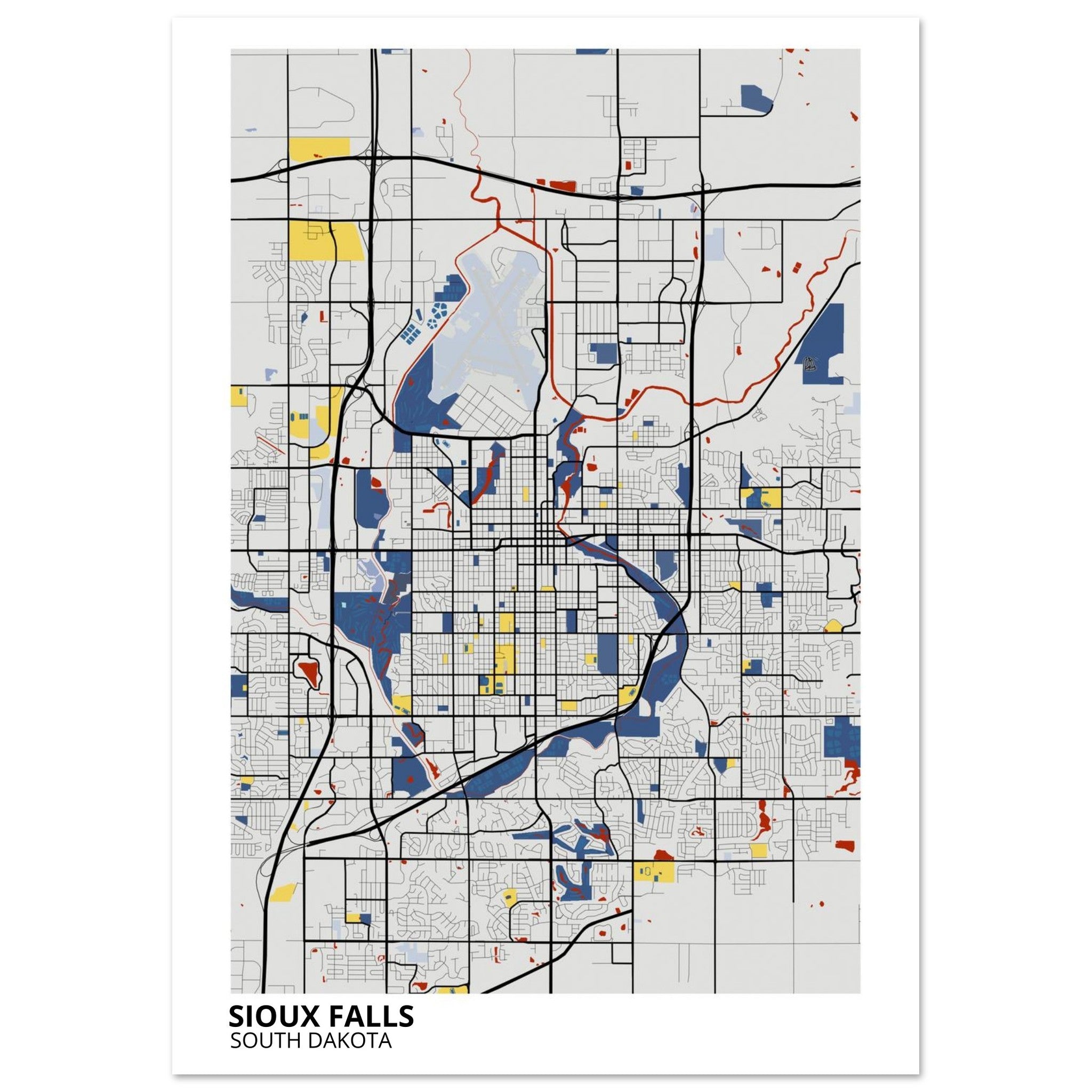 Sioux Falls South Dakota City Map Poster | Custom Map Art Print - Ink And Atlas