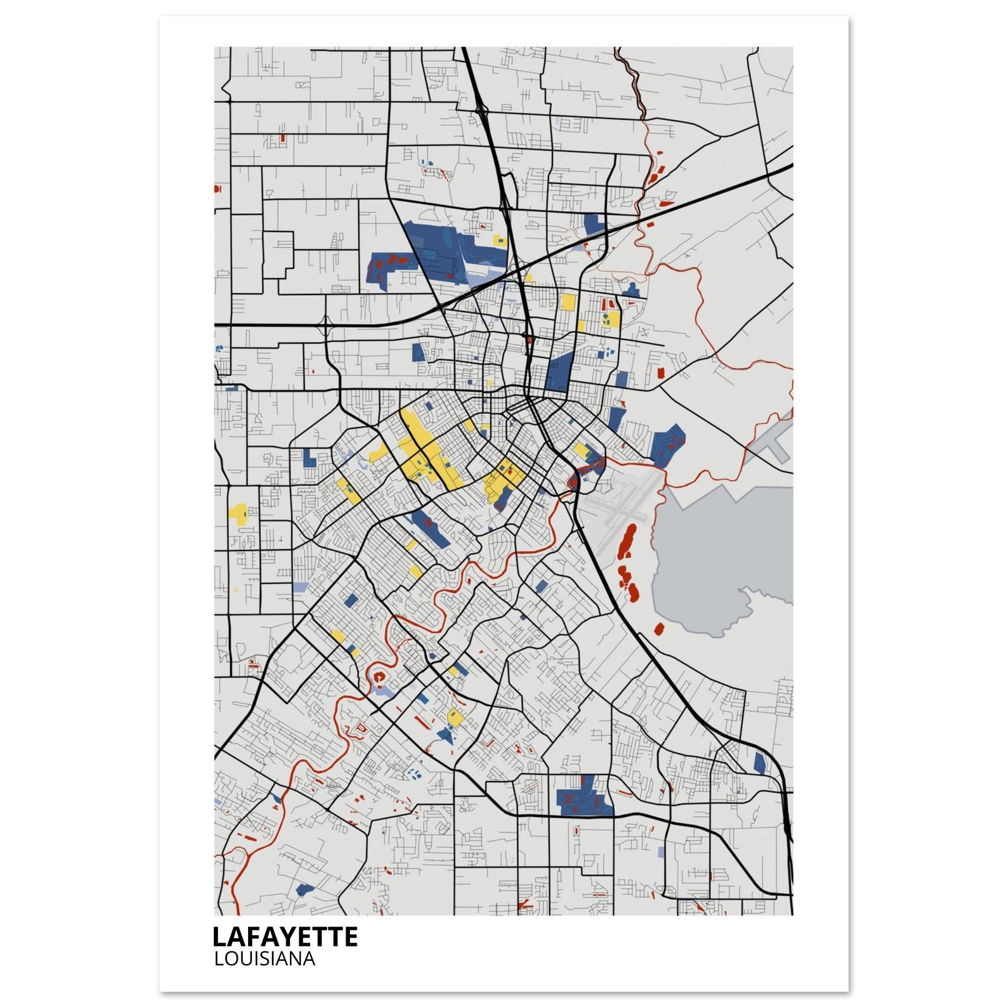 Lafayette Louisiana City Map Poster | Custom Map Art Print - Ink And Atlas