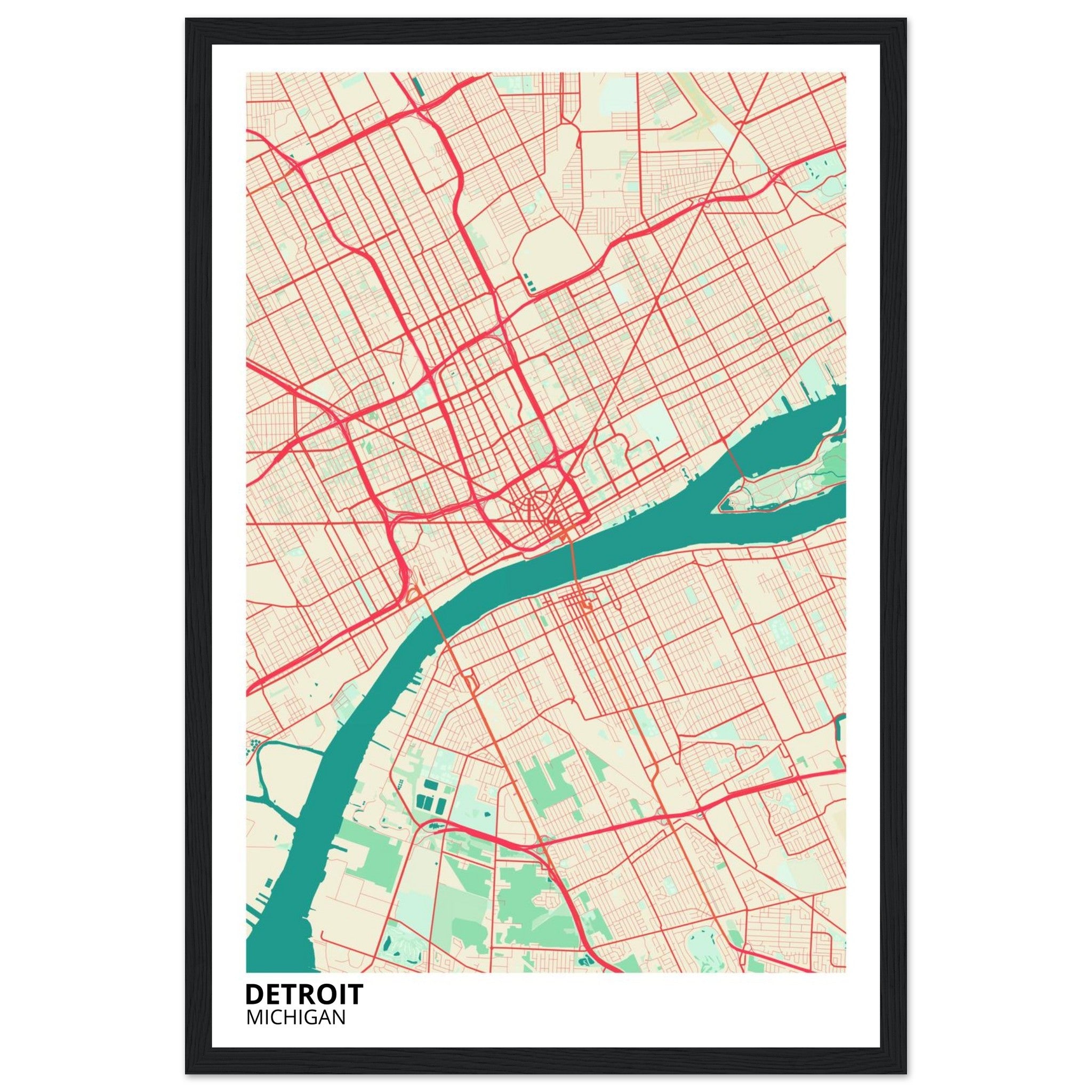 detroit map poster print