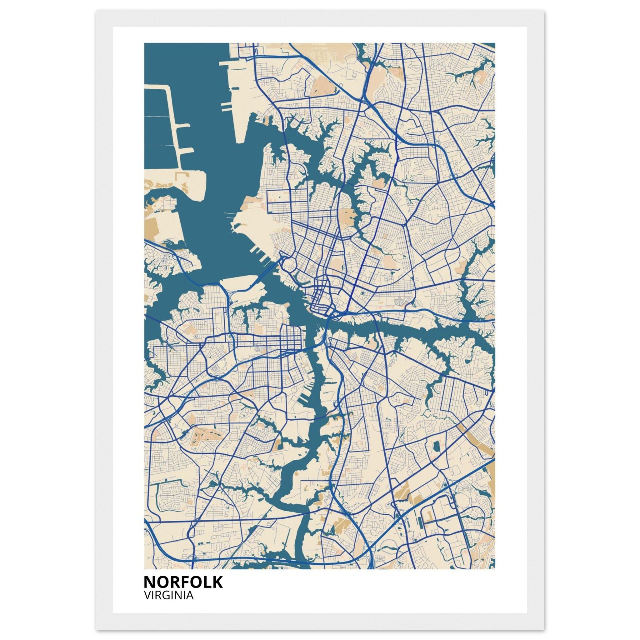 Norfolk Virginia City Map Poster | Custom Map Art Print - Ink And Atlas