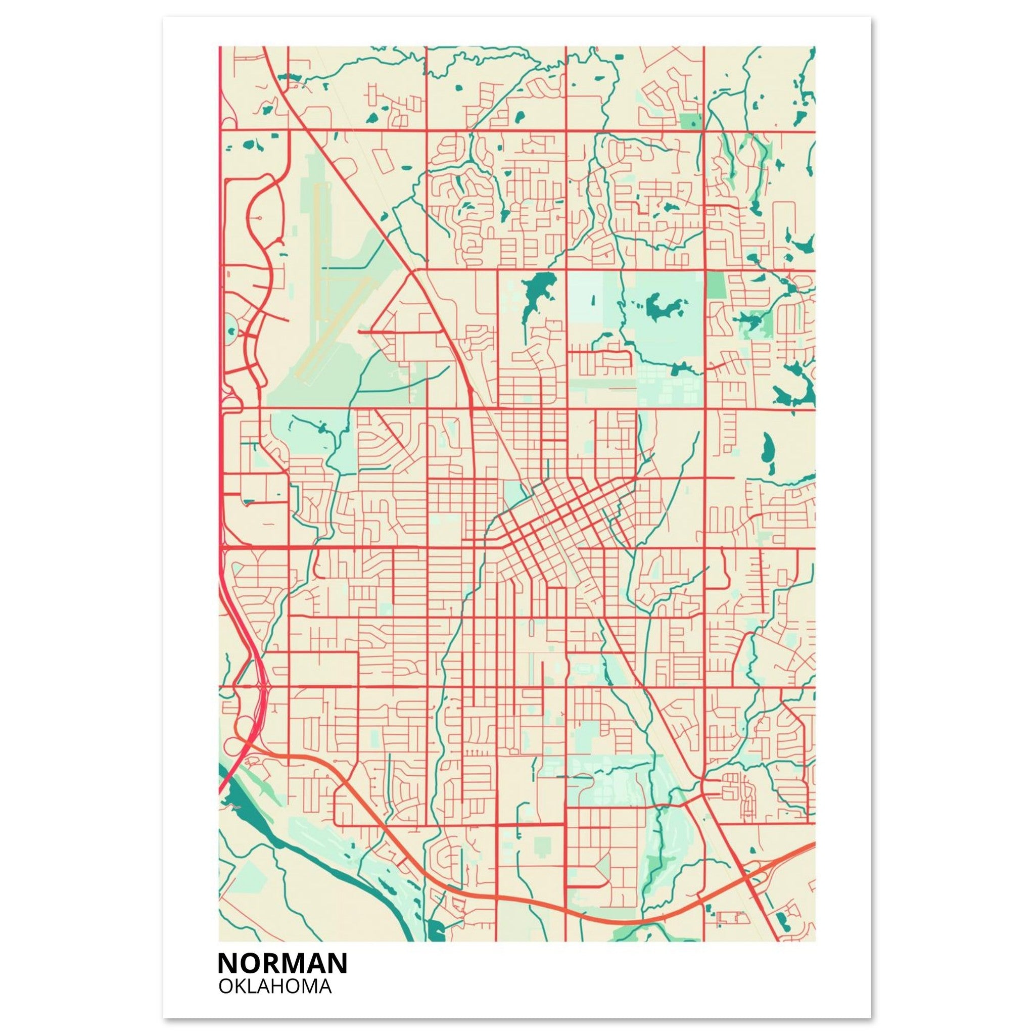 Norman Oklahoma City Map Poster | Custom Map Art Print - Ink And Atlas