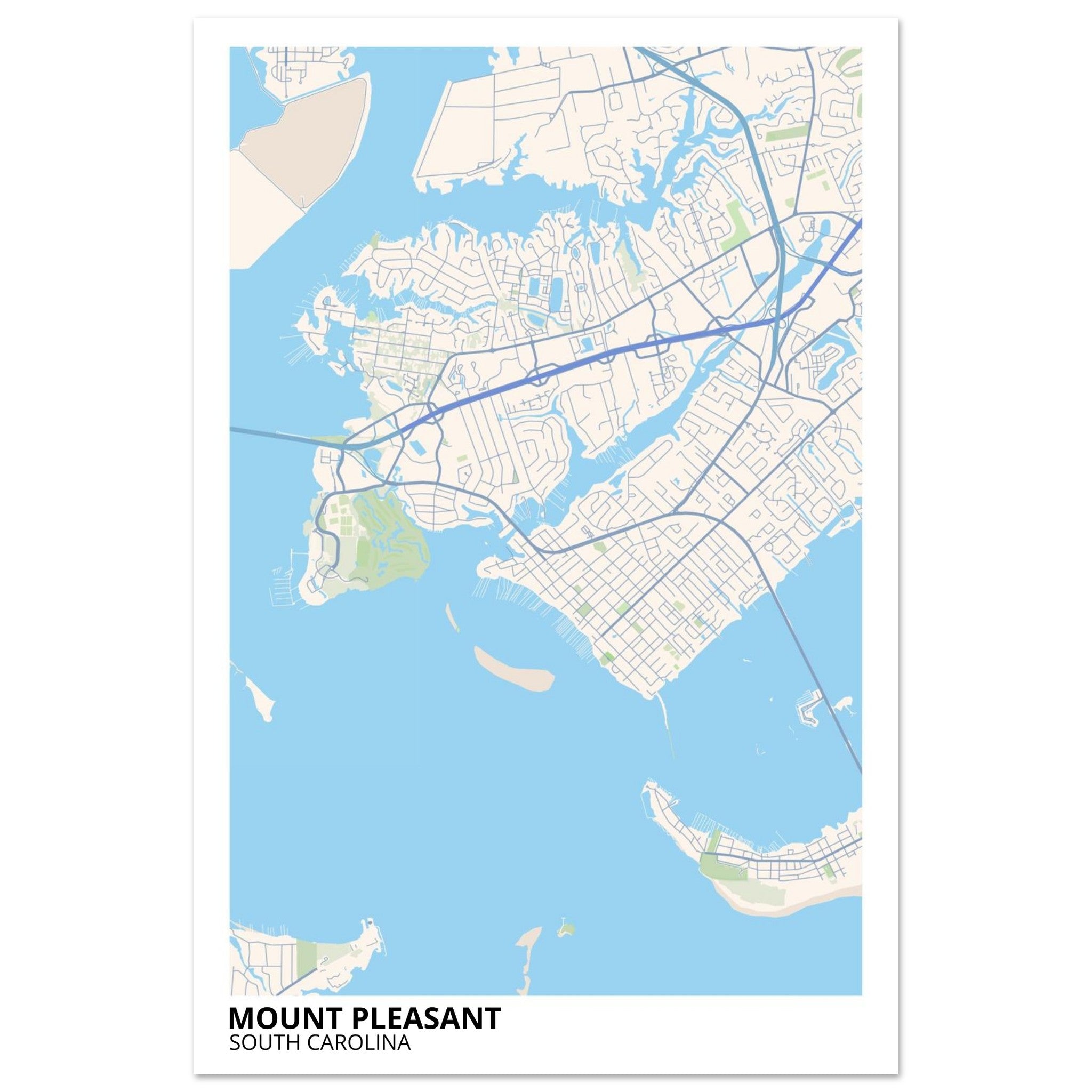 Mount Pleasant South Carolina City Map Poster | Custom Map Art Print - Ink And Atlas