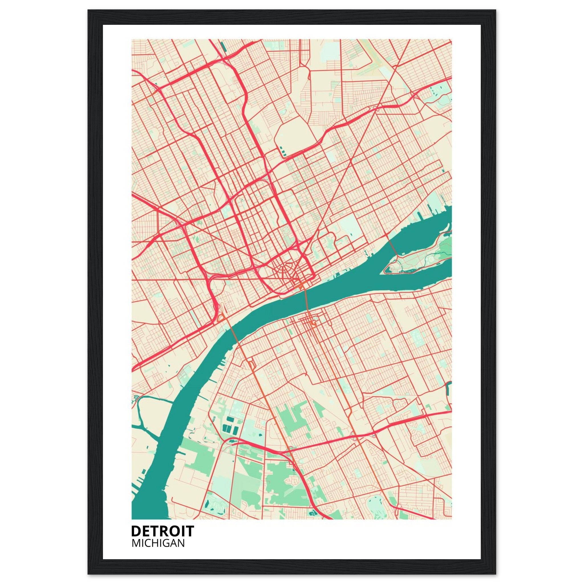 detroit map poster print