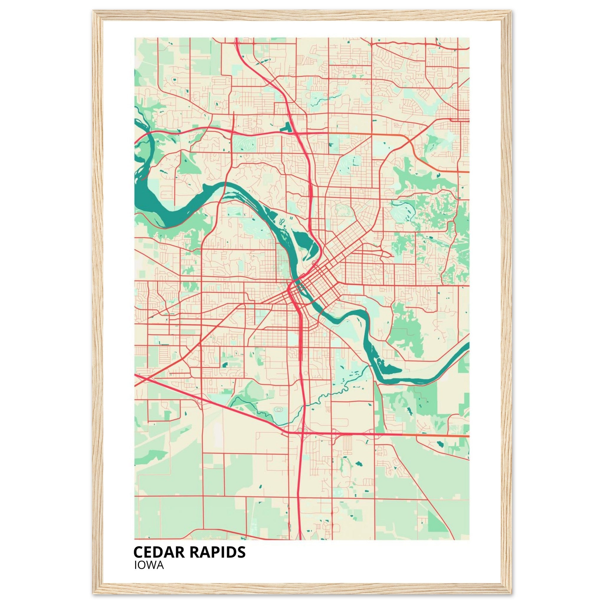 Cedar Rapids Iowa City Map Poster | Custom Map Art Print - Ink And Atlas
