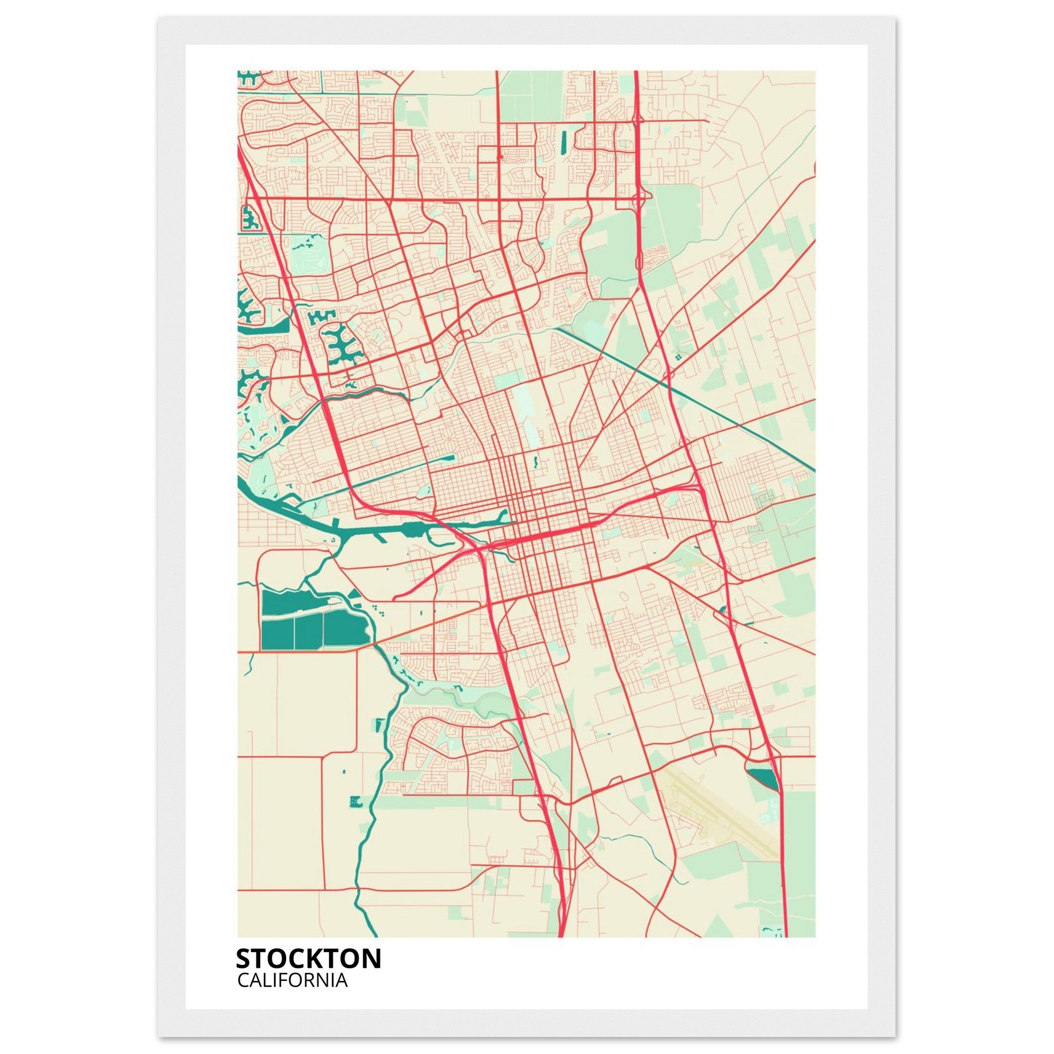 Stockton California City Map Poster | Custom Map Art Print - Ink And Atlas